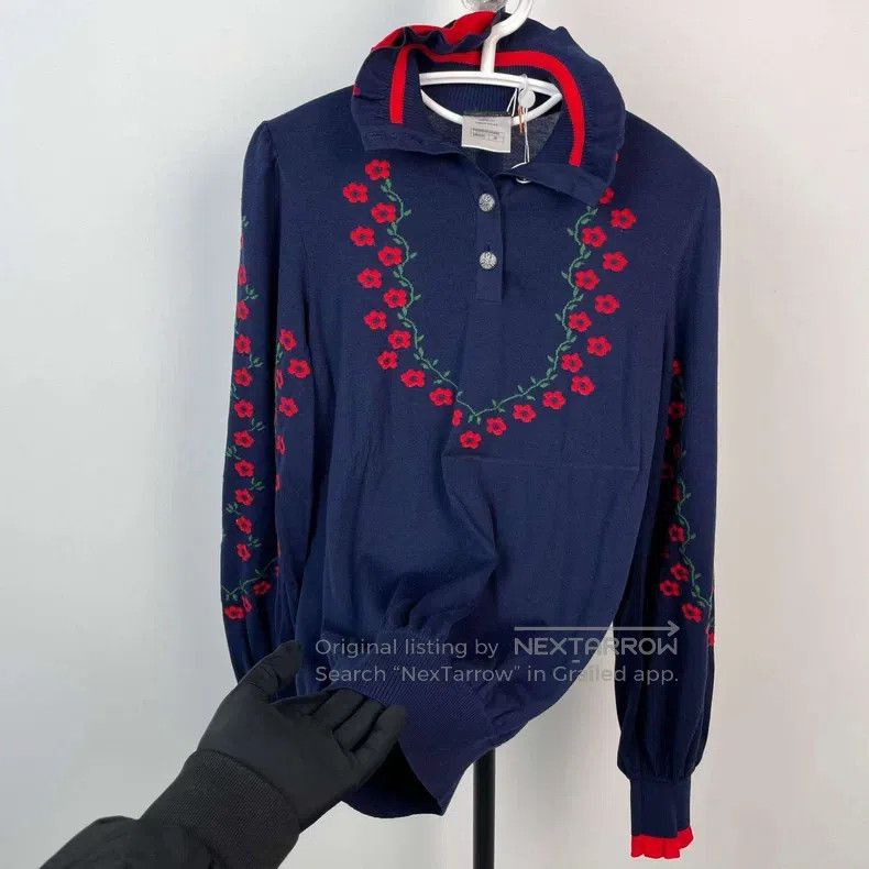 Chanel Chanel Floral pattern dark blue sweater Size XS / US 0-2 / IT 36-38 - 9 Thumbnail