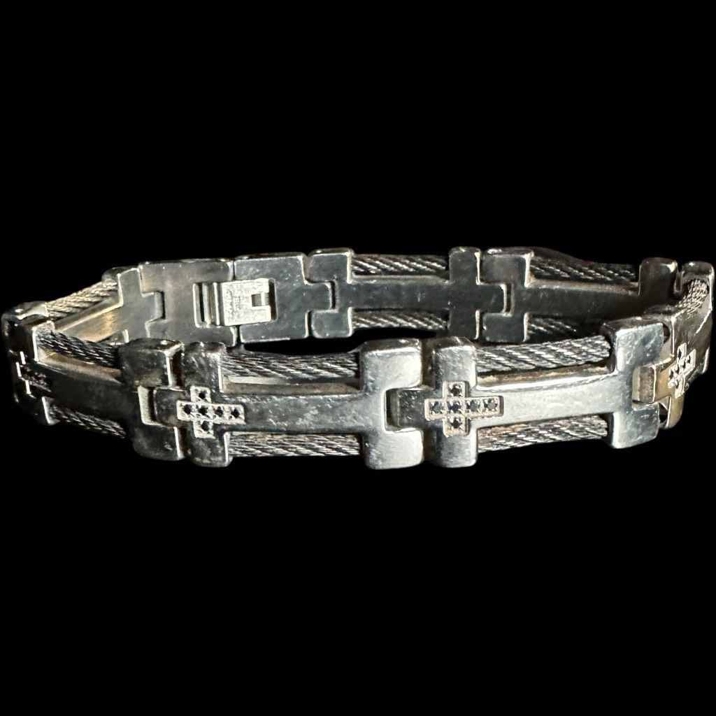Other STAINLESS STEEL Silver Black Cubic Zirconia Cross Religious Size ONE SIZE - 12 Thumbnail
