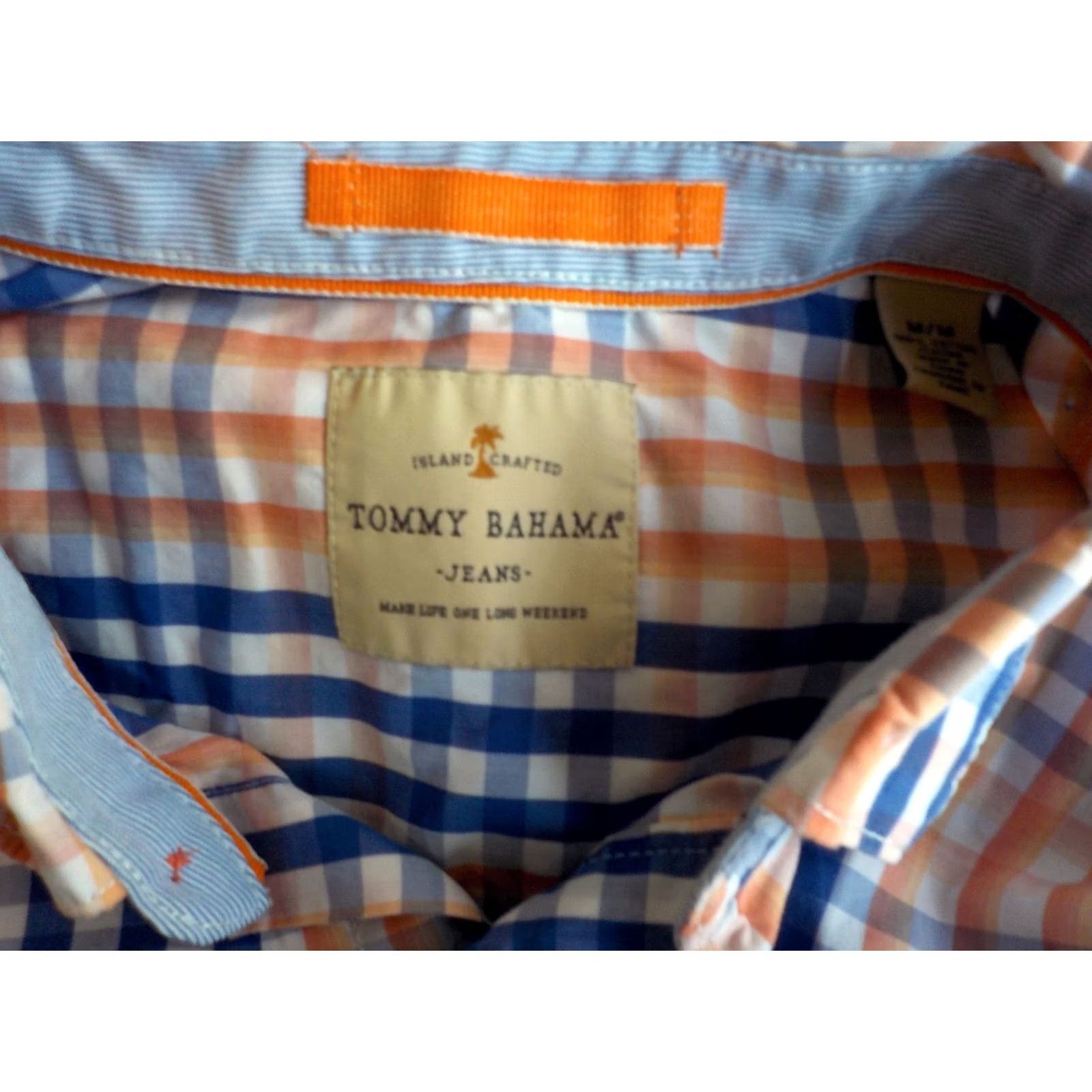 Tommy Bahama TOMMY BAHAMA JEANS LS Button Down Checkered Shirt Cotton White Peach Blue SZ MED Mens Shirt Medium White Peach Blue Checkered 100% Cotton Size US M / EU 48-50 / 2 - 4 Thumbnail