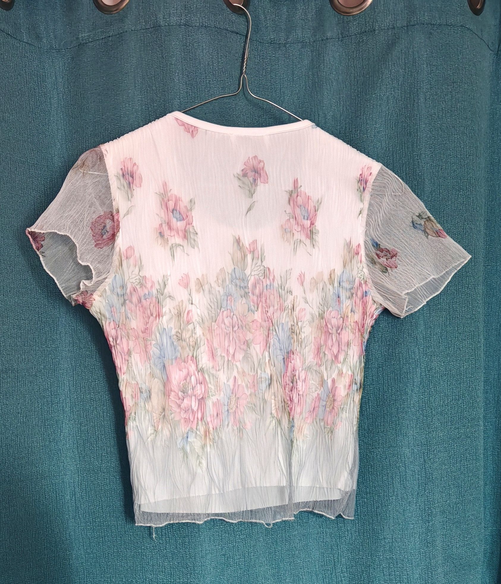 Vintage Vintage French Sheer Mesh Floral Crop Top Flare sz S 90s Y2K Size S / US 4 / IT 40 - 7 Thumbnail
