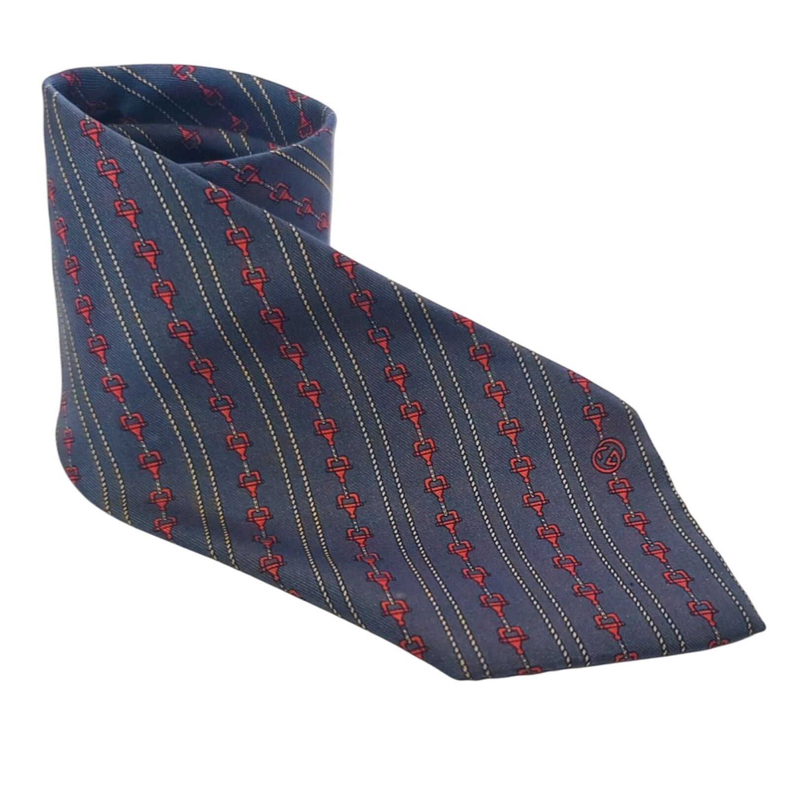Gucci Vintage Gucci Mens Blue Chain Logo 100% Silk Mens Tie Size ONE SIZE - 1 Thumbnail