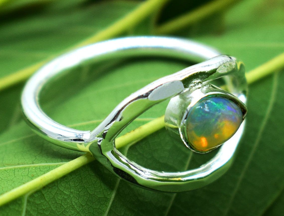 Handmade Handmade Pear Ethiopian Opal Ring Boho 925 Silver Gemstone Size ONE SIZE - 6 Thumbnail