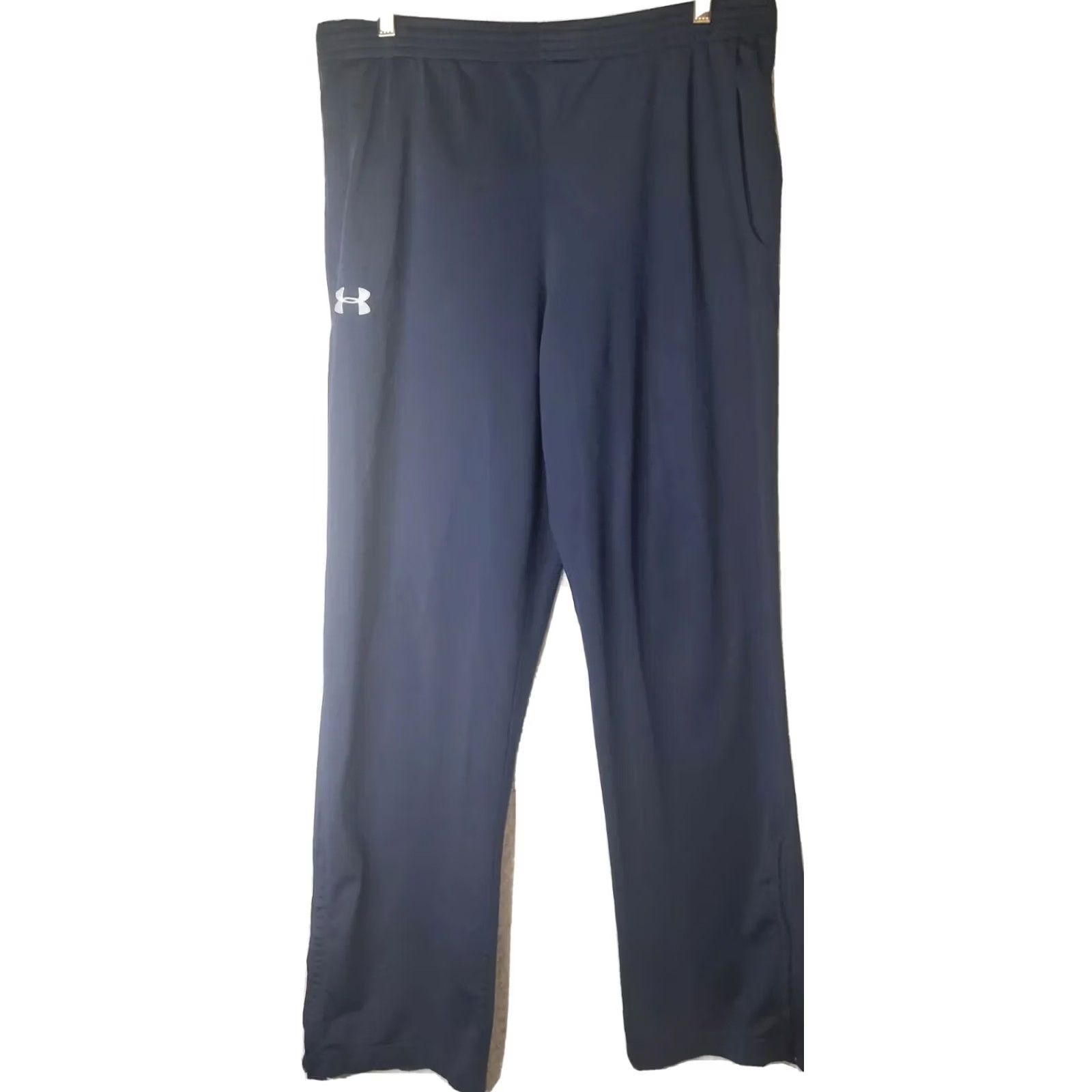 Under Armour UNDER ARMOUR UA HEATGEAR Navy Blue Side Zip Track Warm Up Pants MEN'S XL 34x32 Size US 34 / EU 50 - 2 Thumbnail