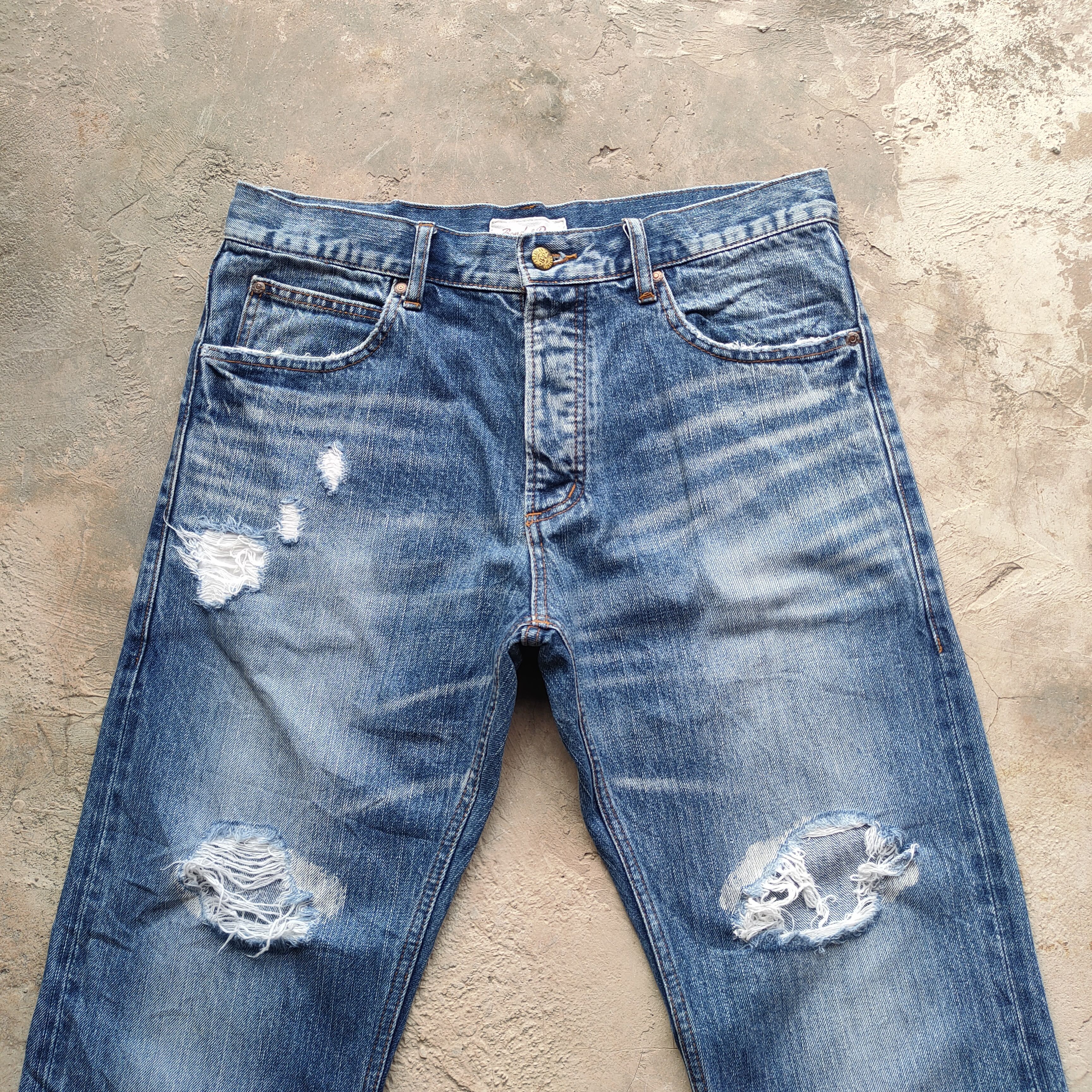 Japanese Brand # VINTAGE JAPANESE FLARE SELVEGE FADED RIPPEP DENIM PANTS Size US 34 / EU 50 - 3 Thumbnail