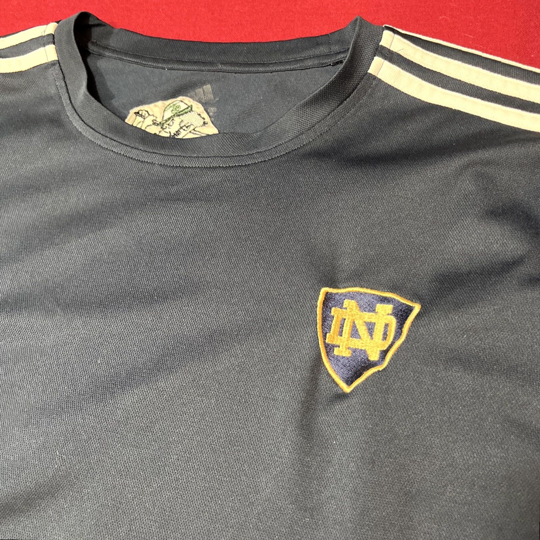 Adidas ADIDAS T Shirt Notre Dame Blue white Arm Stripes Climalite FIGHTING IRISH mens L Size US L / EU 52-54 / 3 - 6 Thumbnail