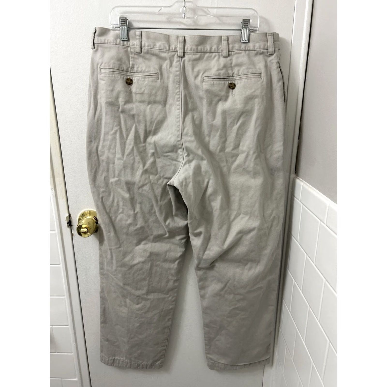Vintage L.L.Bean Pants Mens 36x30 Beige Natural Fit Chino Workwear Casual Wool Plaid Lined 162385 Size US 36 / EU 52 - 5 Thumbnail
