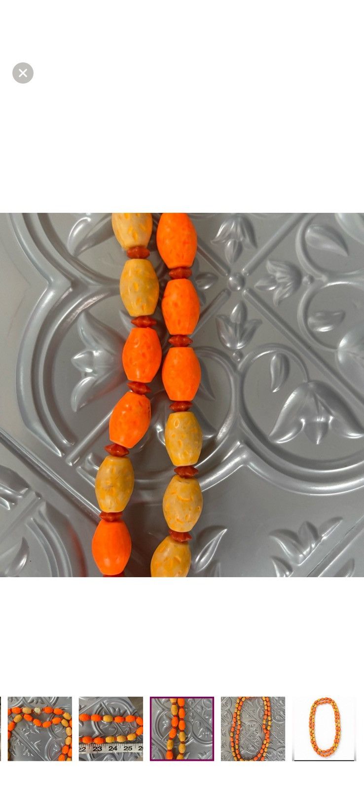 Other Vintage Orange & Yellow Carved Bead Statement Necklace 24” Size ONE SIZE - 3 Thumbnail
