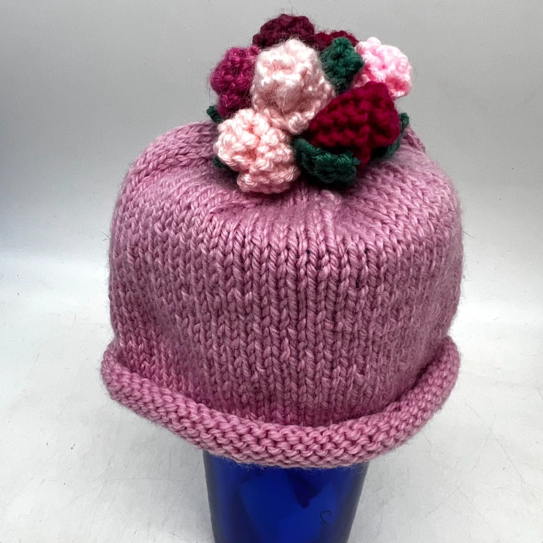 Pinko VINTAGE Gwynne Hand Knit Beanie Stocking Cap Hat One Size Pink Floral Tassel Adult Women M Knit Beanie Womens, Pink Size ONE SIZE - 4 Thumbnail
