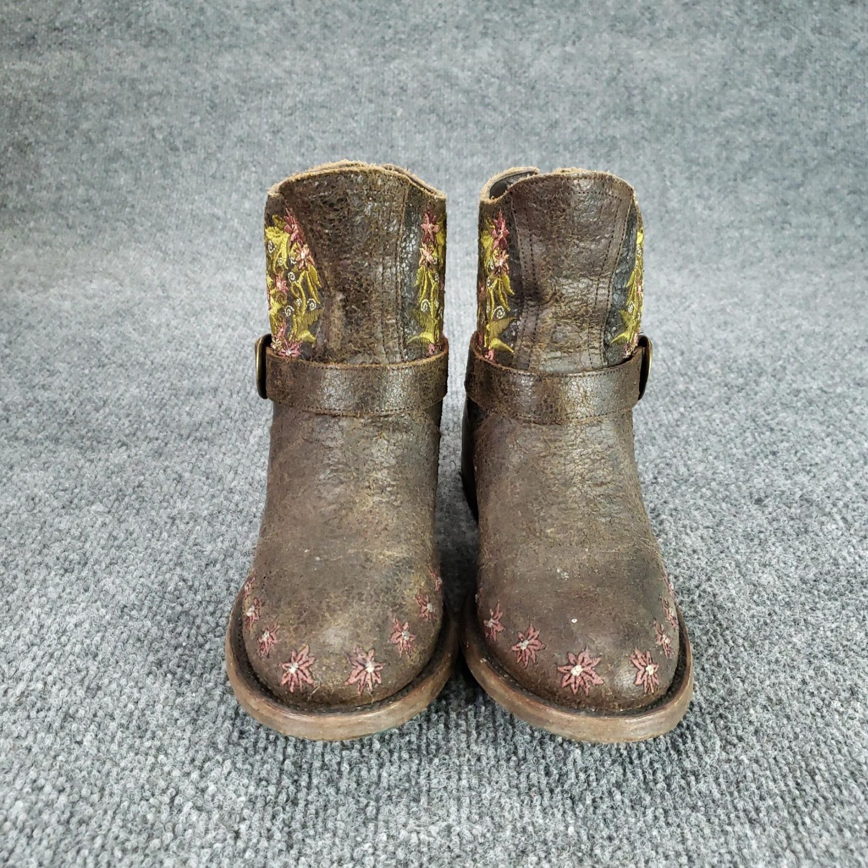 Vintage Lane Womens Boots Western Ankle Brown Leather Embroidered Floral LB0326 6 Size D Heel Block Casual Shoes Size US 6 / IT 36 - 2 Thumbnail