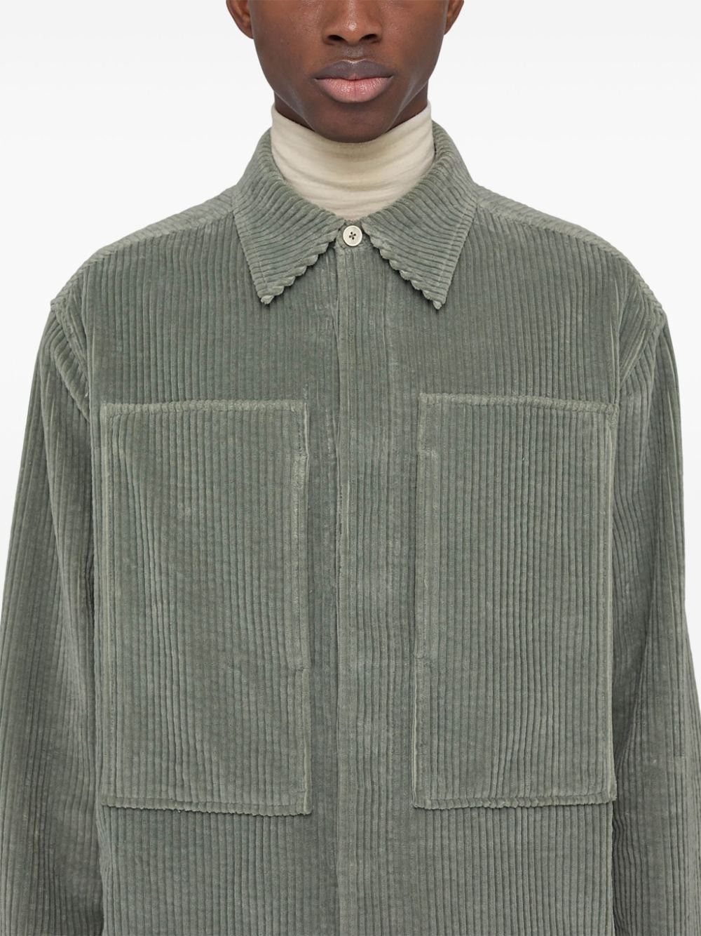 Jil Sander o1w1db10825 Drop-Shoulder Corduroy Shirt in Sage Green Size US L / EU 52-54 / 3 - 6 Thumbnail