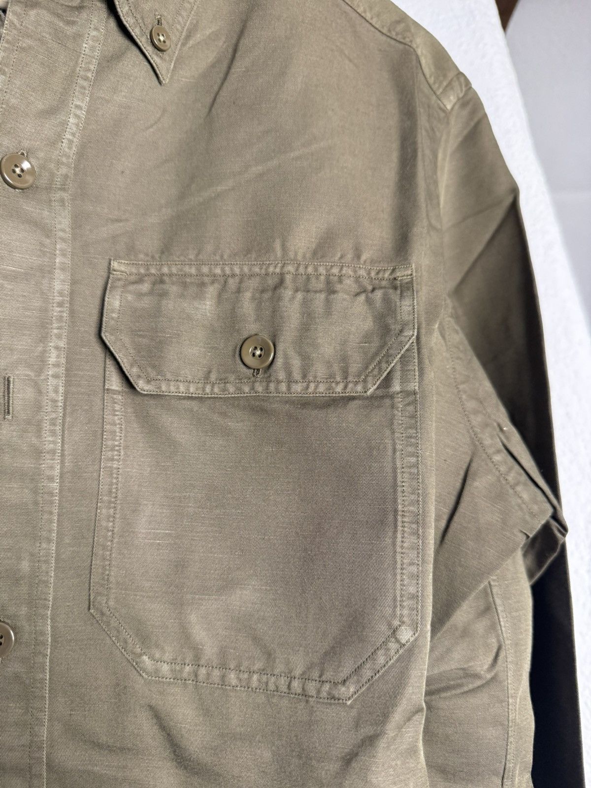 Tom Ford Tom Ford Olive Green Linen Cotton Shirt Size 42 / Fits M-L Size US M / EU 48-50 / 2 - 4 Thumbnail