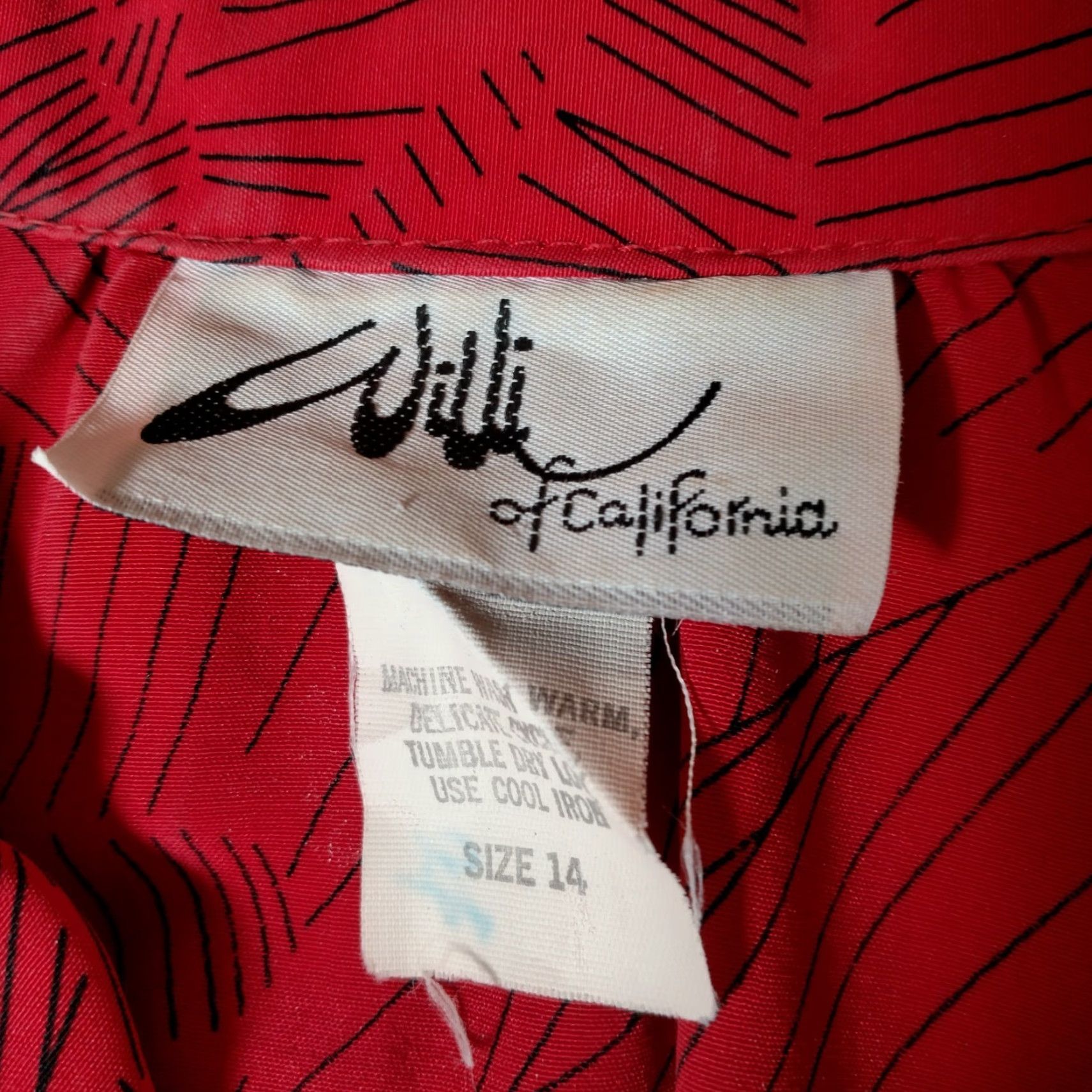 Vintage Willi of California Dress Shirt Dress Vintage 1980s Midi Red Black Long Sleeve Women's Size 14 Office Wear Mens? Size XL / US 12-14 / IT 48-50 - 3 Thumbnail