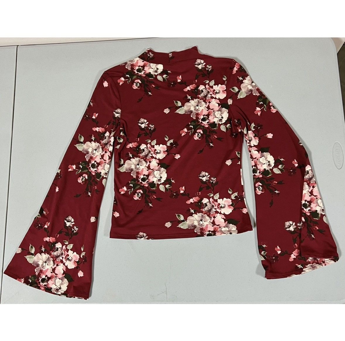 Brandy Melville Red Floral Long Sleeve Turtleneck Top Shirt Blouse Size M 🌹✨ Size M / US 6-8 / IT 42-44 - 4 Thumbnail