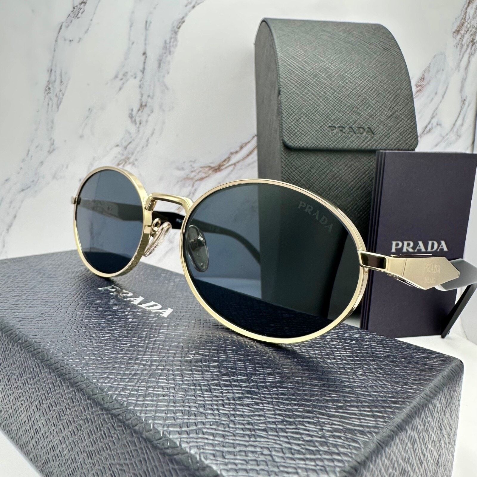 Prada New PRADA Sunglasses Metal Oval Black PRADA Symbole Logo Size ONE SIZE - 5 Thumbnail