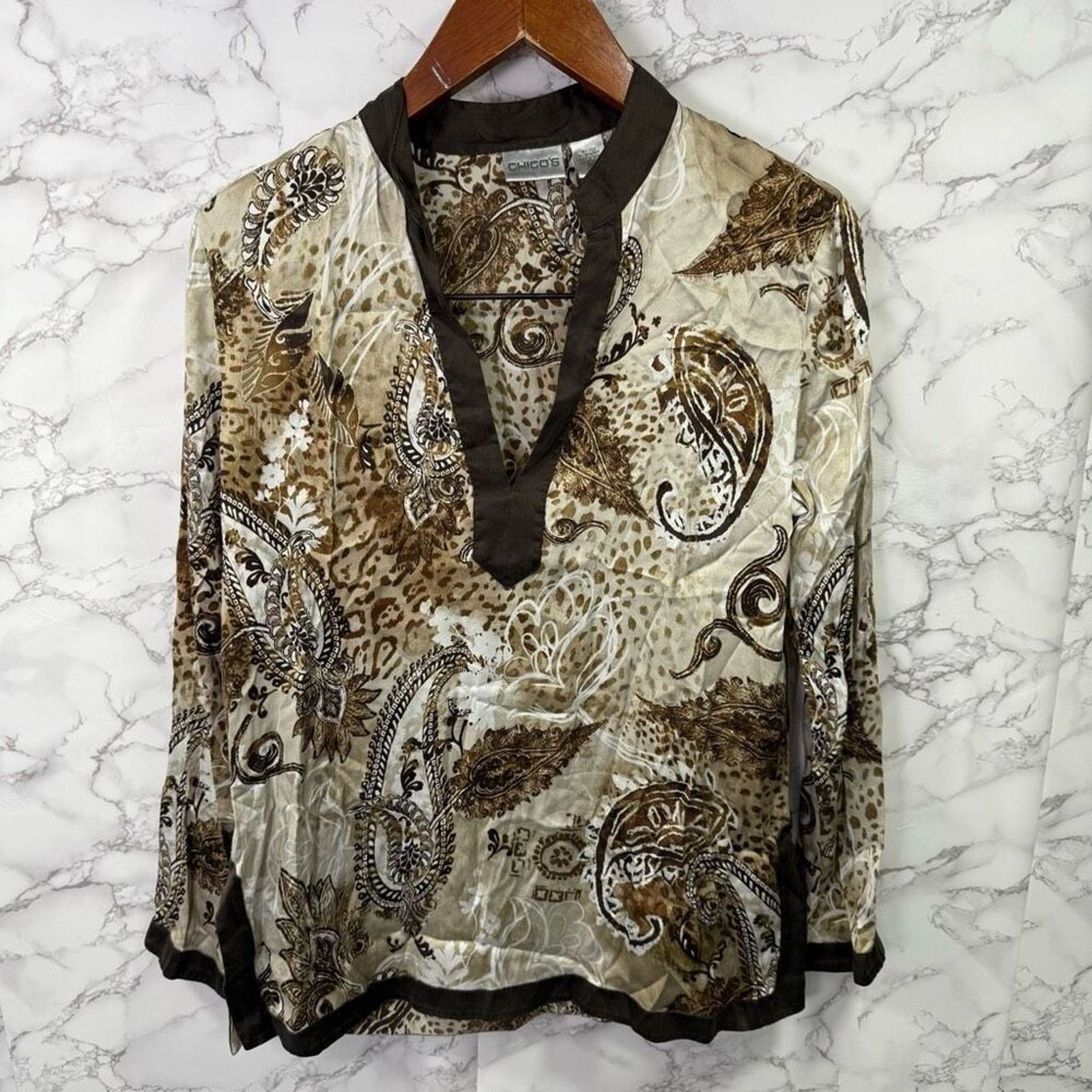 Chicos Chico’s Women’s Silk Blouse Shirt Top sz 1 (Medium) #G444 Size M / US 6-8 / IT 42-44 - 3 Thumbnail