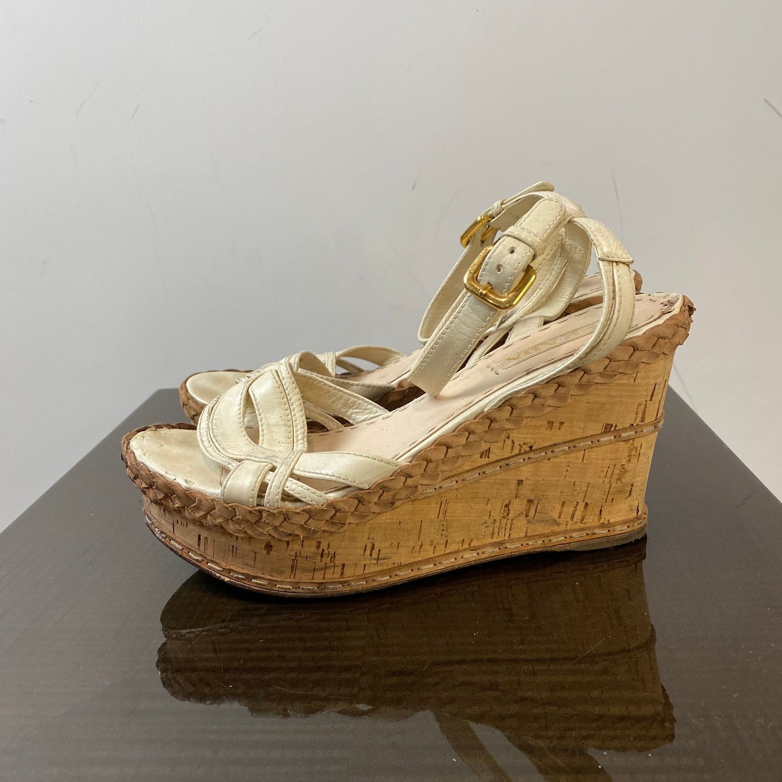Prada Prada Cork Wedge Leather Ankle Strap Sandals Women's 40.5 Size US 10.5 / IT 40.5 - 6 Thumbnail