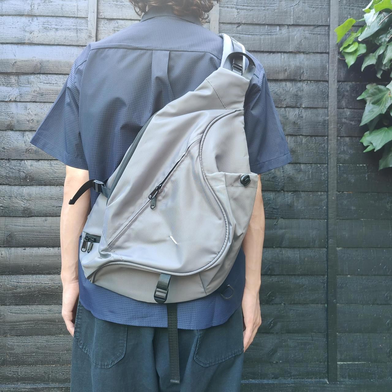 Grey Technical Waterproof Sling Bag in Black, Men's