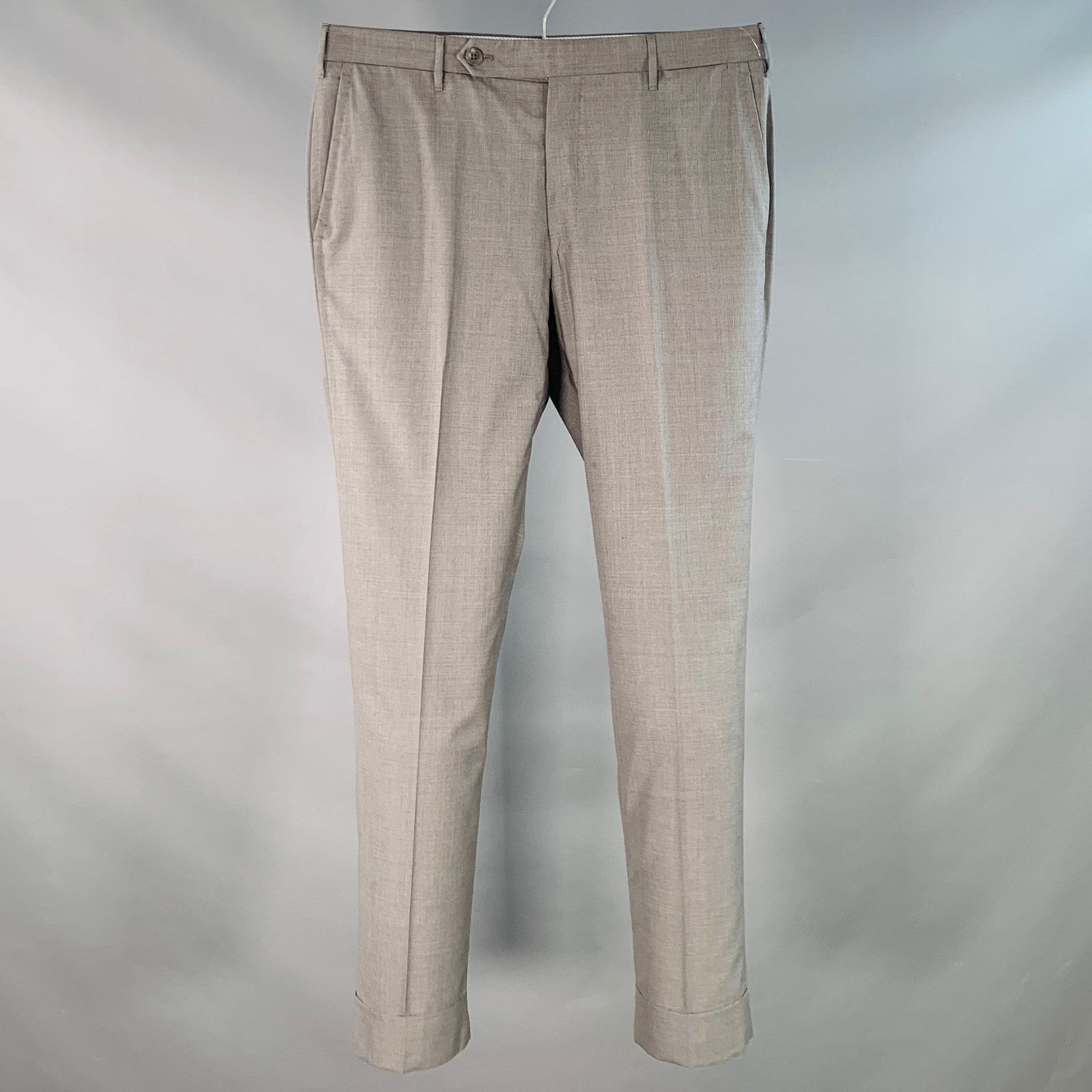 Hadleigh's Grey Wool Silk Flat Front Cuffed Straight Dress Pants Size US 33 - 1 Thumbnail