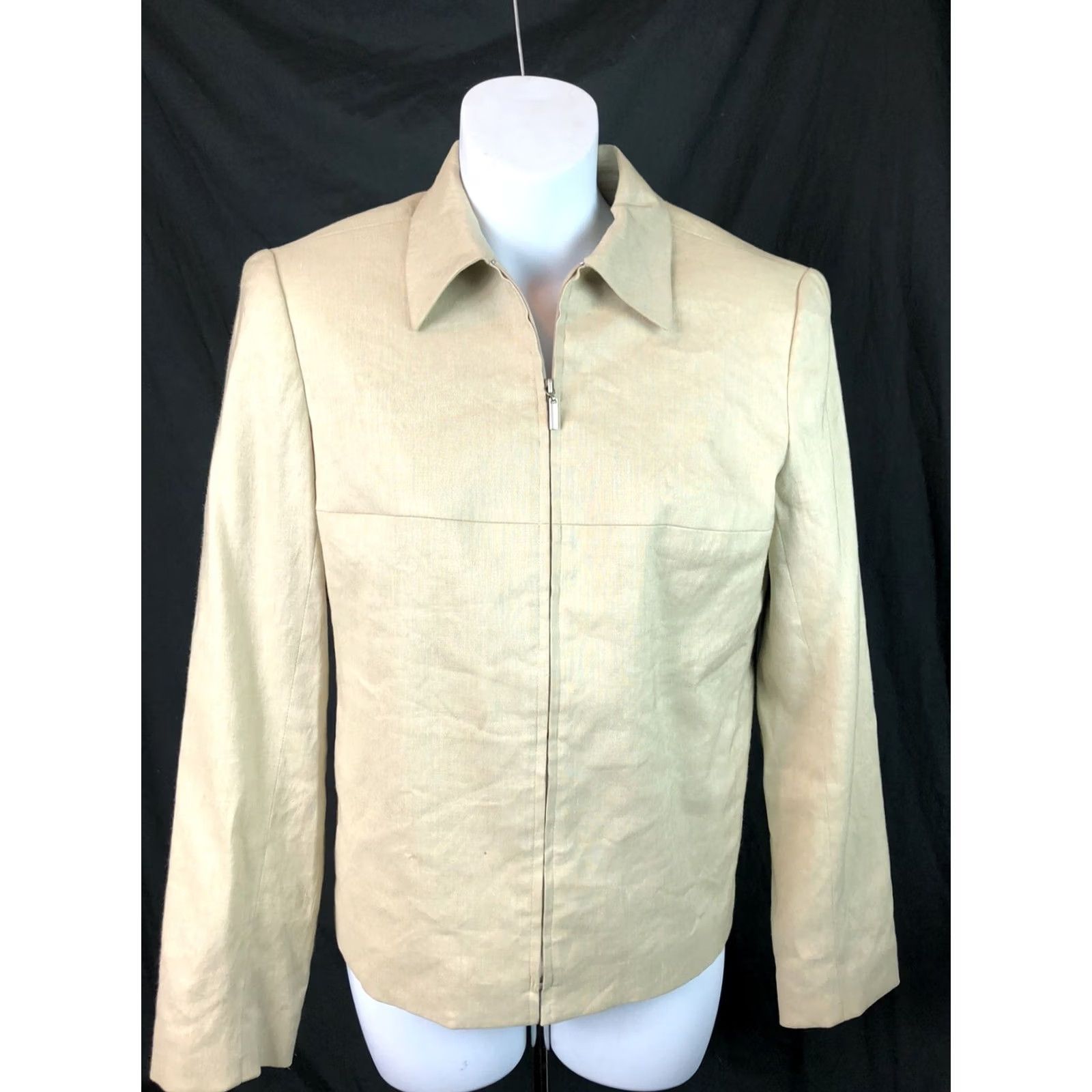 Anne Klein Anne Klein Linen Jacket Beige Zipper Front Long Sleeve Lined Collar Size 4 Women Size S / US 4 / IT 40 - 4 Thumbnail