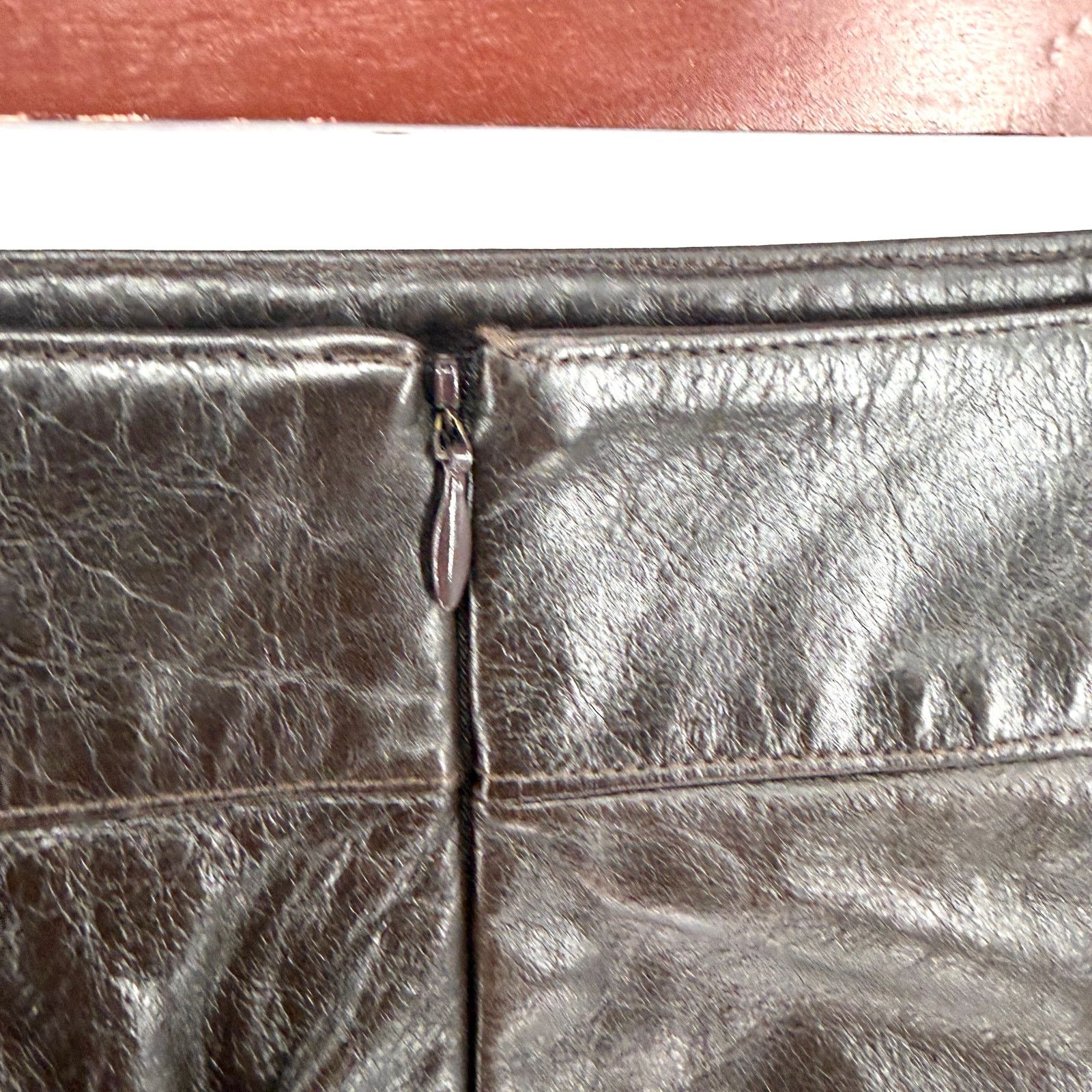 Laundry by Shelli Segal Vintage 90s Chocolate Brown Genuine Leather Pencil Skirt Size 34" / US 12 / IT 48 - 4 Thumbnail