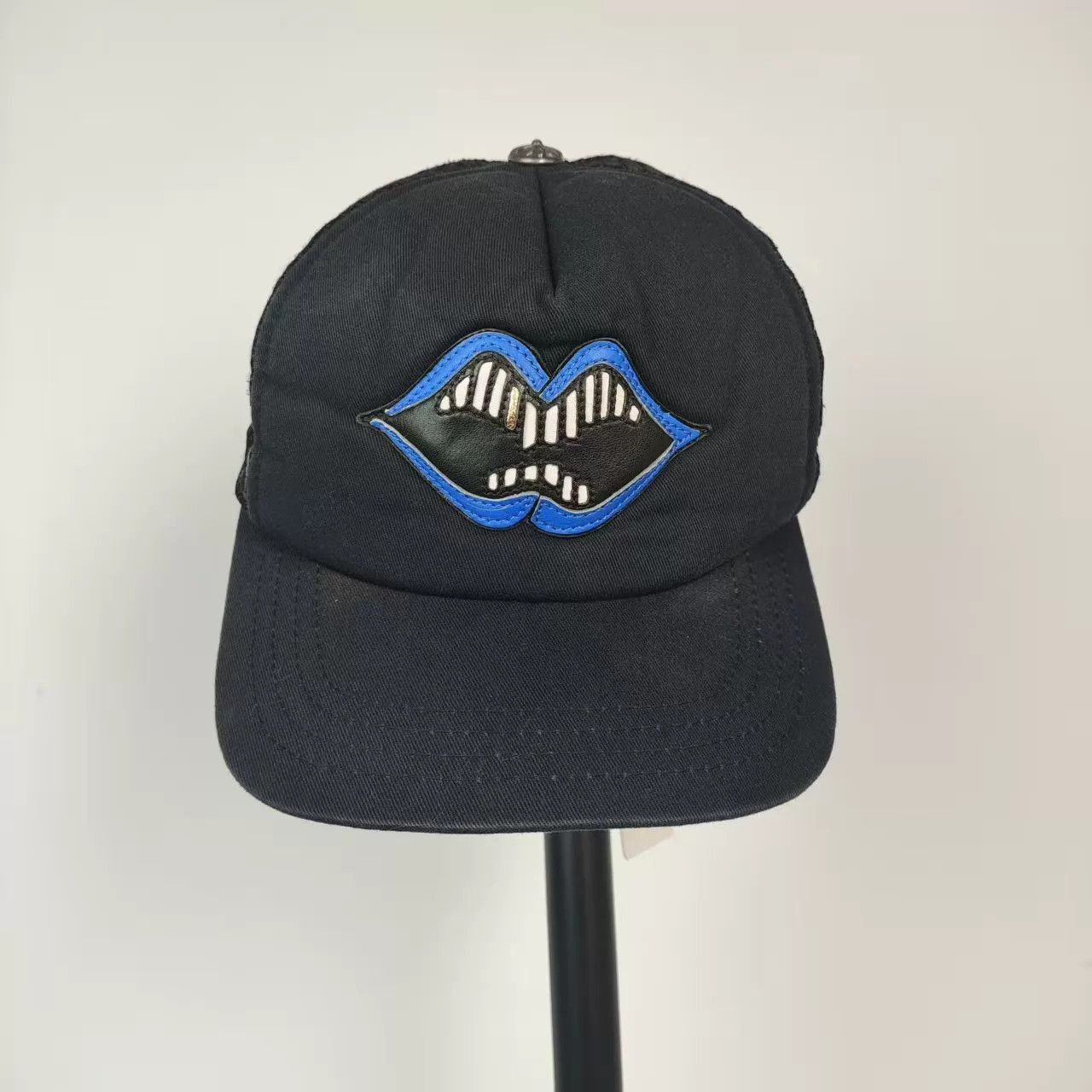 Chrome Hearts Black Cap with Blue Lip and Teeth Patch Size ONE SIZE - 1 Thumbnail