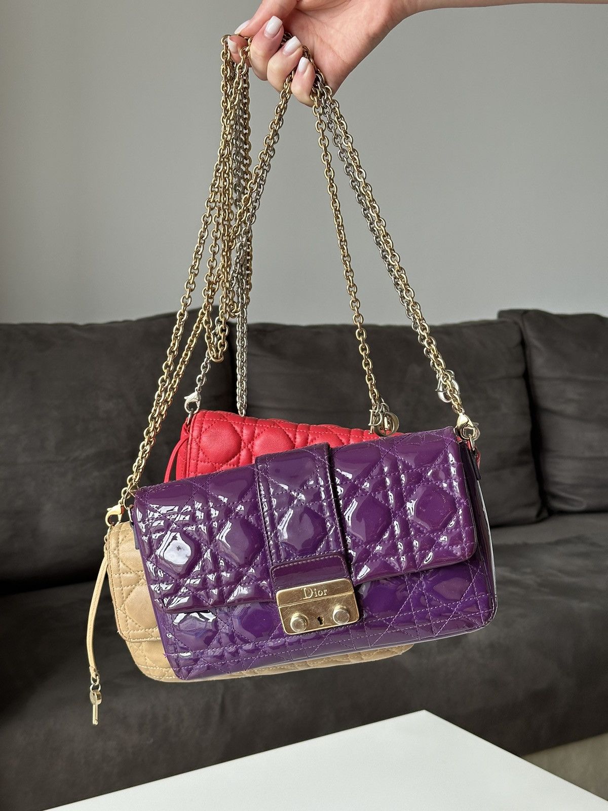 Christian Dior Monsieur × Dior × Vintage Dior Cannage Miss Dior Purple Quilted Patent Promenade Pouch Size ONE SIZE - 17 Thumbnail