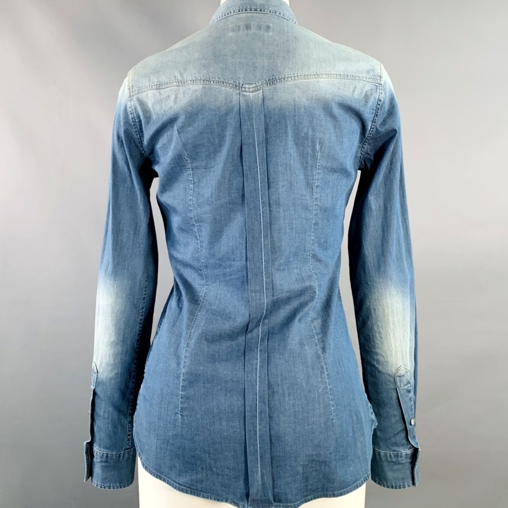 Dolce & Gabbana DOLCE & GABBANA Shirt Blue Washed Chambray Western 4 Female Adult Color: Blue Material: Cotton / Elastane Size S / US 4 / IT 40 - 4 Thumbnail