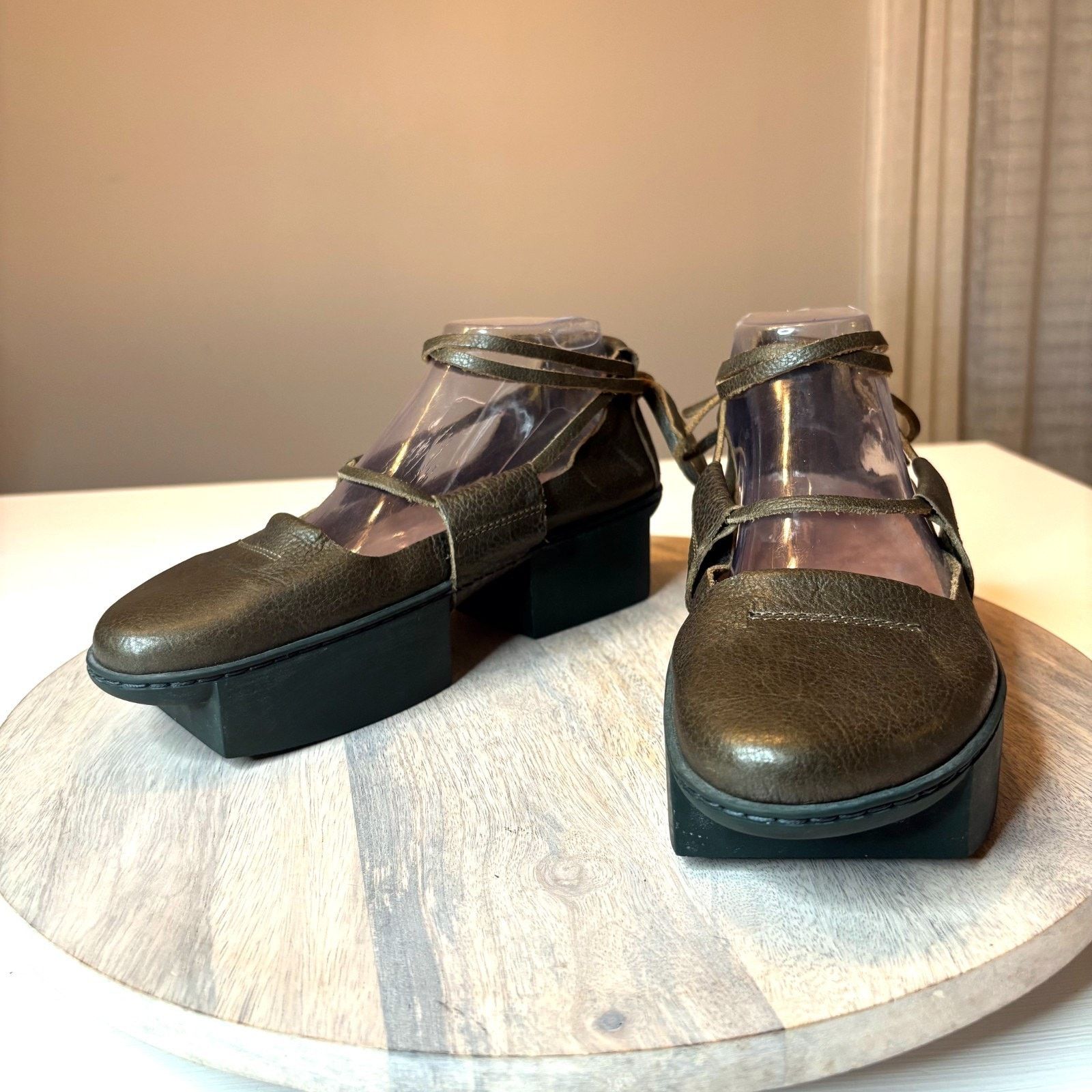 Trippen Olive Leather Shoes EU 39 Chunky Block Platform US 8