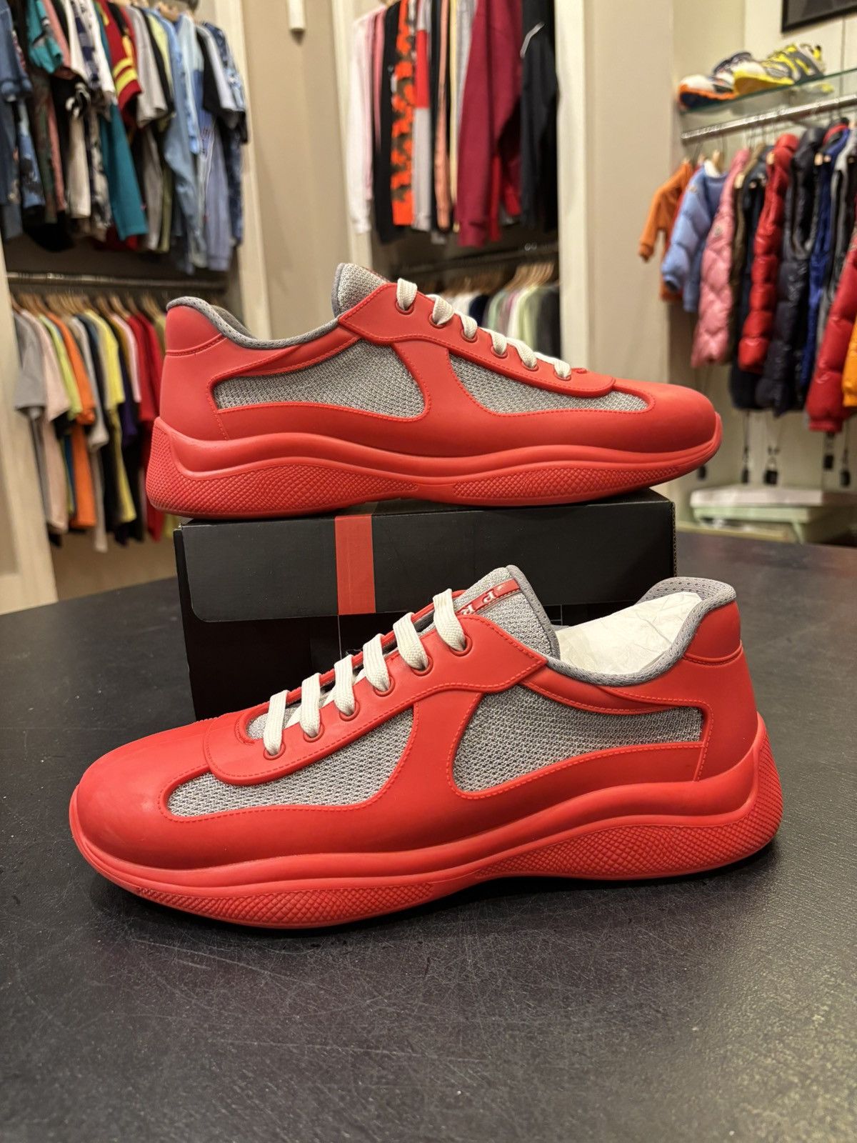 Prada Americas Cup Rubber Sneakers Red