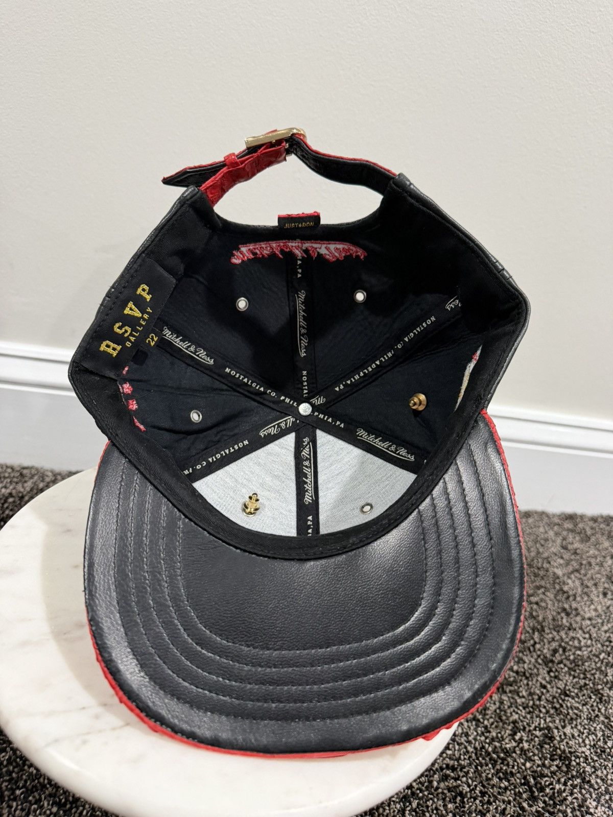 Just Don × Mitchell & Ness Just Don x Mitchell & Ness NBA Chicago Blackhawk Leather Hat Size ONE SIZE - 6 Thumbnail