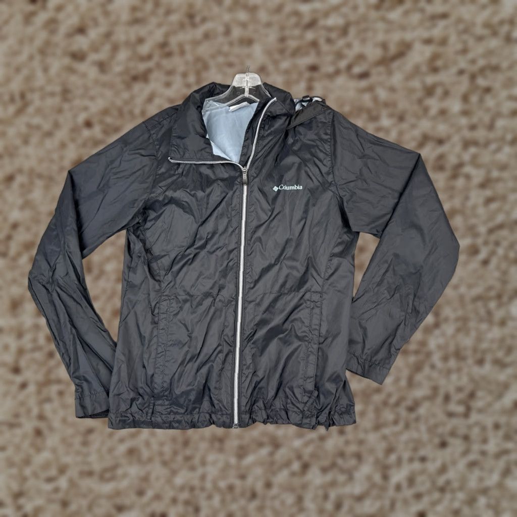 Vintage Columbia Jacket Women Medium Black Hooded Full Zip Windbreaker Nylon Shell Size M / US 6-8 / IT 42-44 - 1 Thumbnail