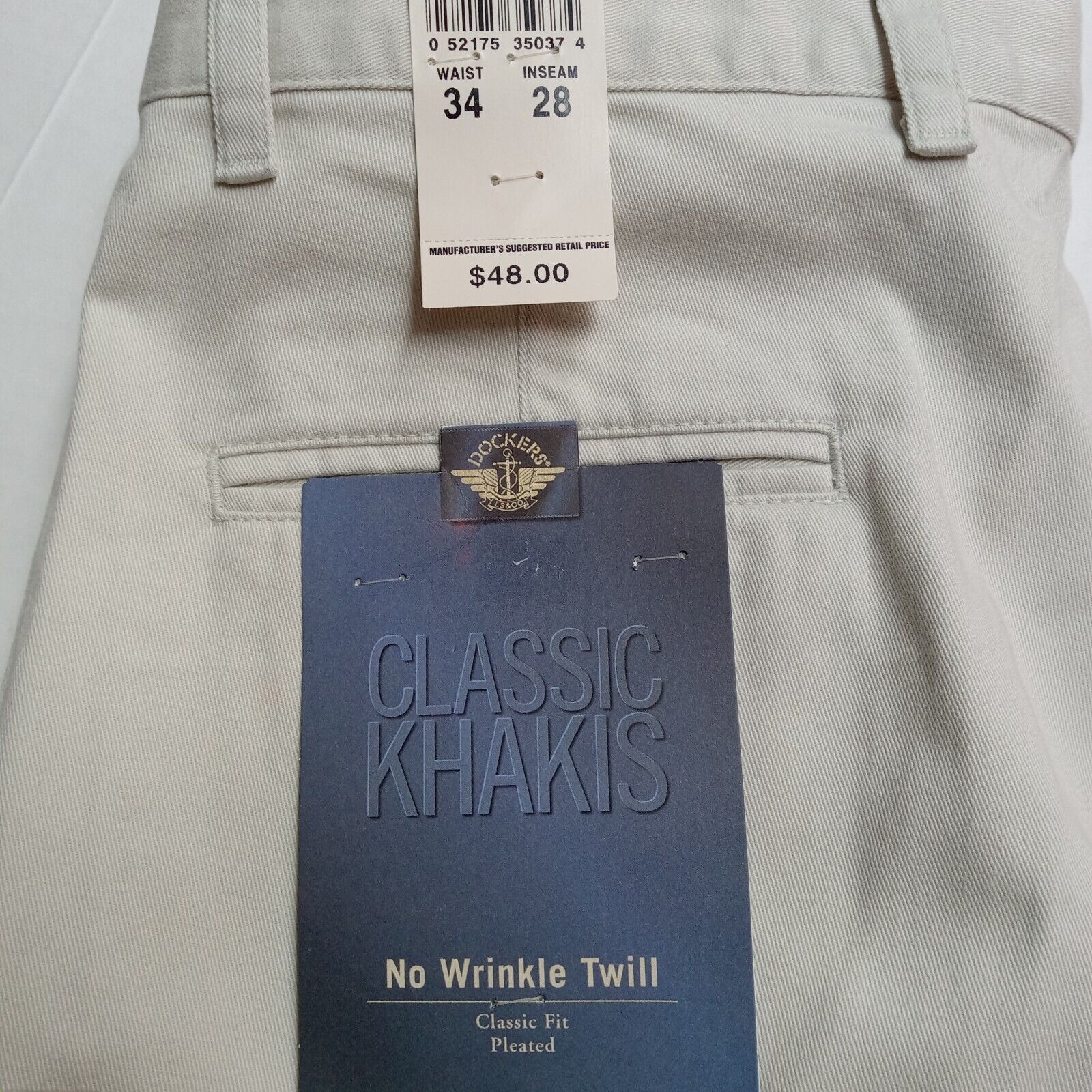 Dockers Vintage Dockers Khakis Men's 34x28 Beige Pleated Classic Fit Size US 34 / EU 50 - 2 Thumbnail