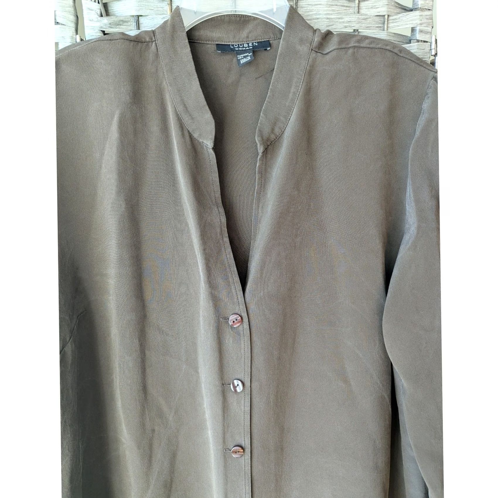 Vintage Louben Brown Button Front Tunic Blouse Split Collar Womens Sz 20 Made in Canada Size 3XL / US 20-22 - 2 Thumbnail