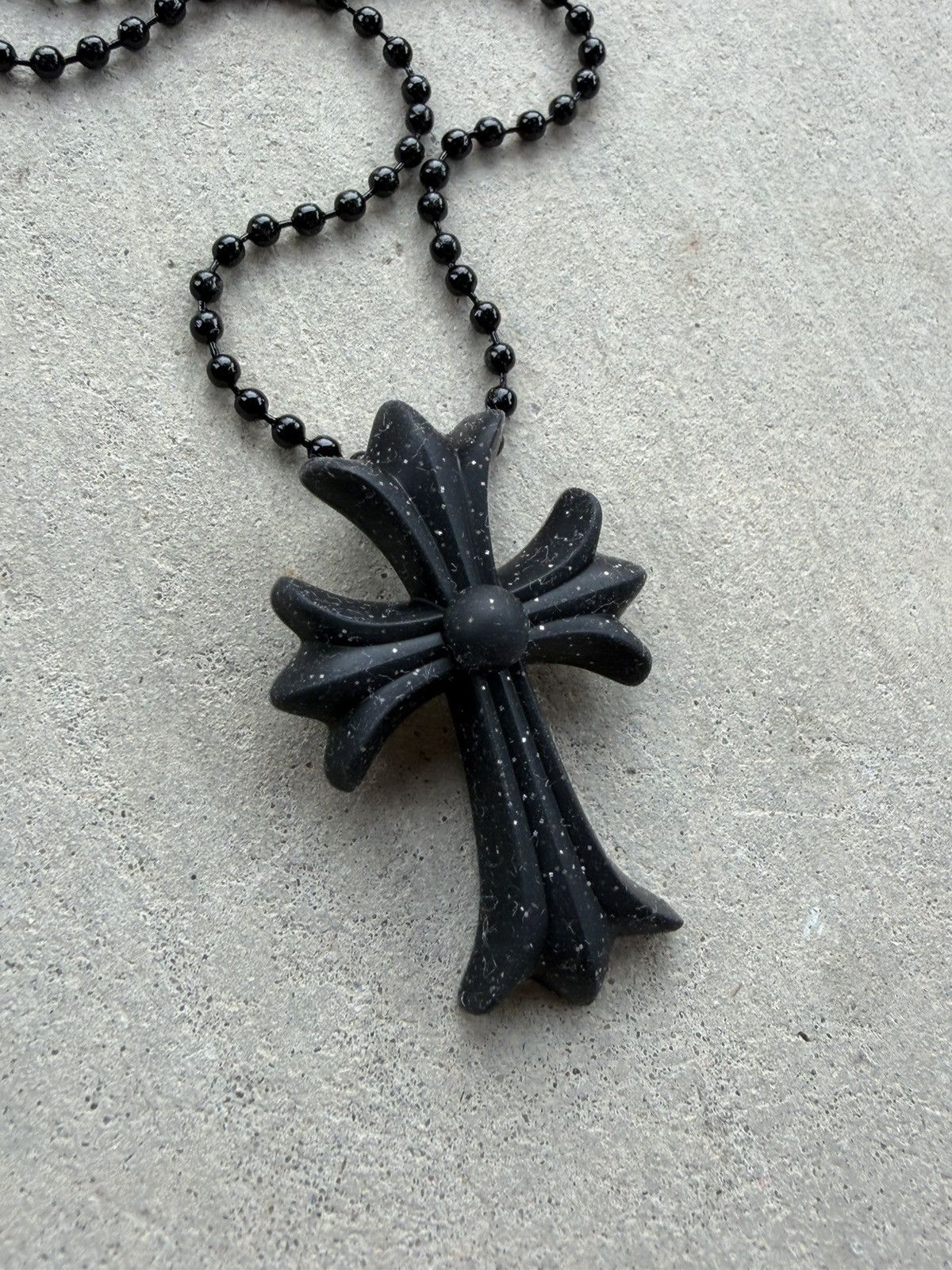Chrome Hearts Chrome Hearts Silichrome Glitter Cross Necklace – Black Size ONE SIZE - 4 Thumbnail