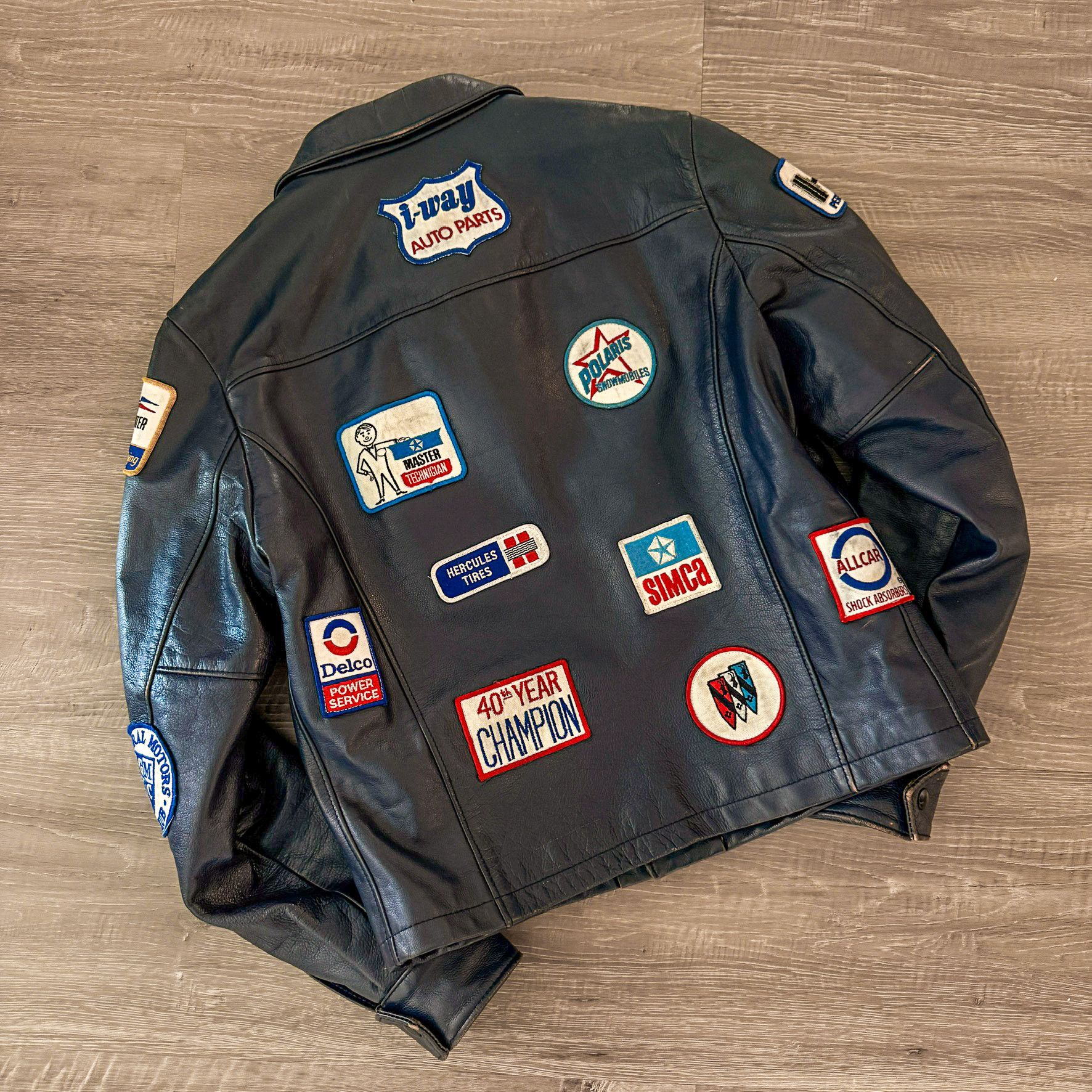 Vintage 1970s Vintage Navy Leather Motorcycle Patch Jacket Size US M / EU 48-50 / 2 - 5 Thumbnail