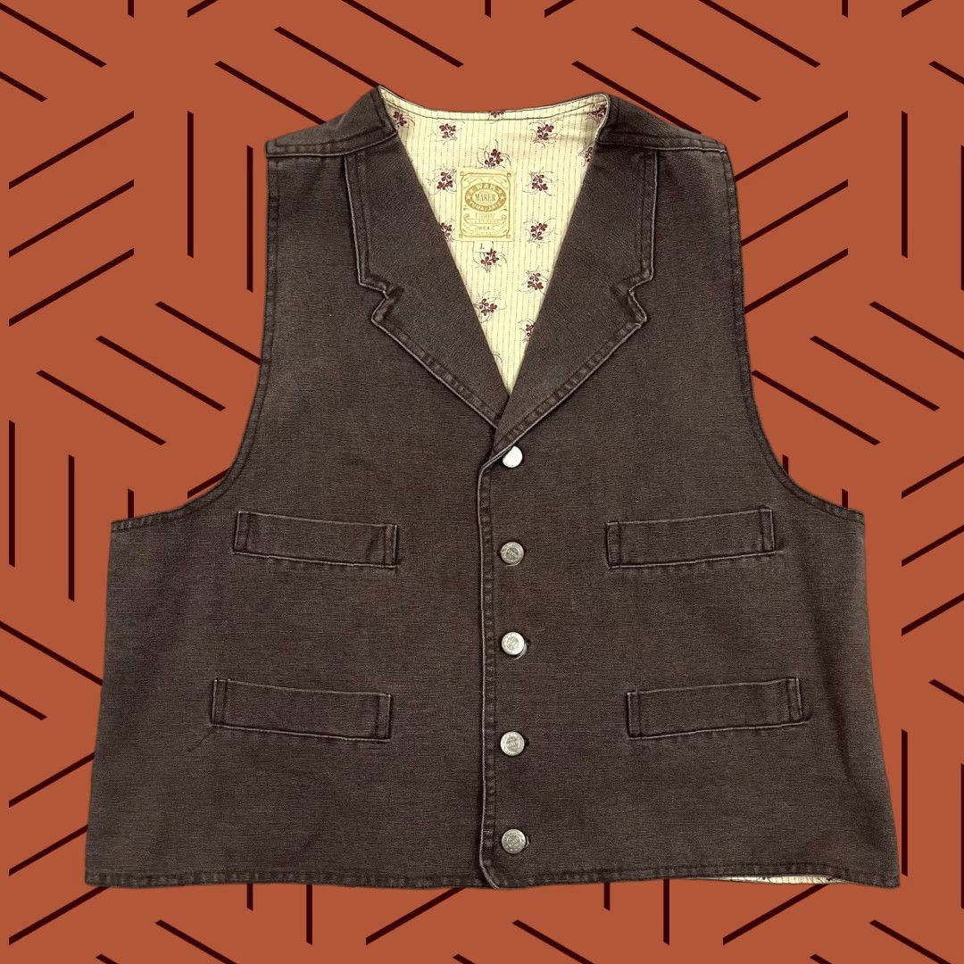 Vintage VINTAGE Wah Maker Vest Adult Large Brown Canvas Western Cowboy Buckle Back USA Mens Size US L / EU 52-54 / 3 - 1 Thumbnail
