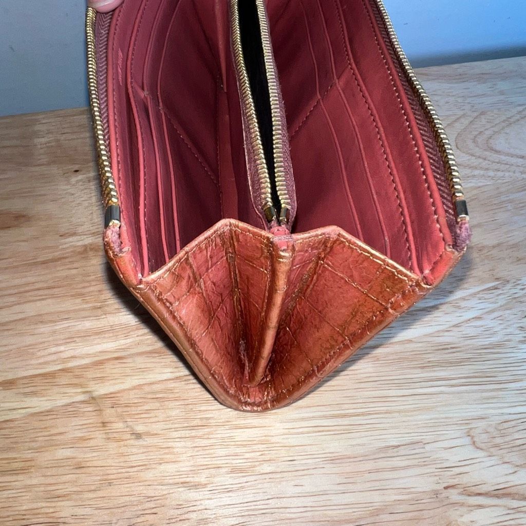 Miu Miu Miu Miu Croc Embossed Metallic Bronze Zip Around Long Accordion Upcycled Wallet Size ONE SIZE - 10 Thumbnail