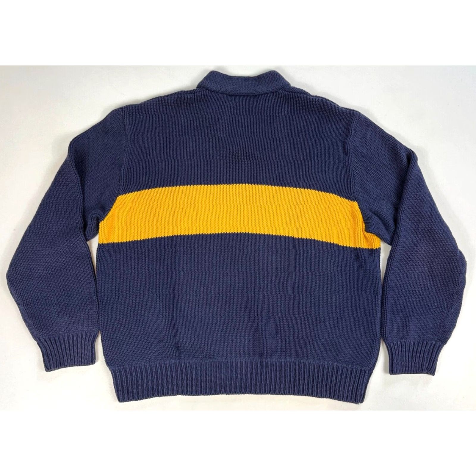 Polo Ralph Lauren VINTAGE Polo Sport Ralph Lauren Shirt Mens XL Navy Blue 90s Striped V-Neck Knit Sweater Pullover Size US XL / EU 56 / 4 - 2 Thumbnail