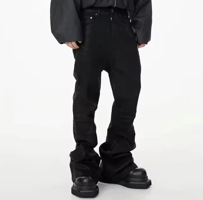 Vinyl Coated Crease Denim Flared Jeans