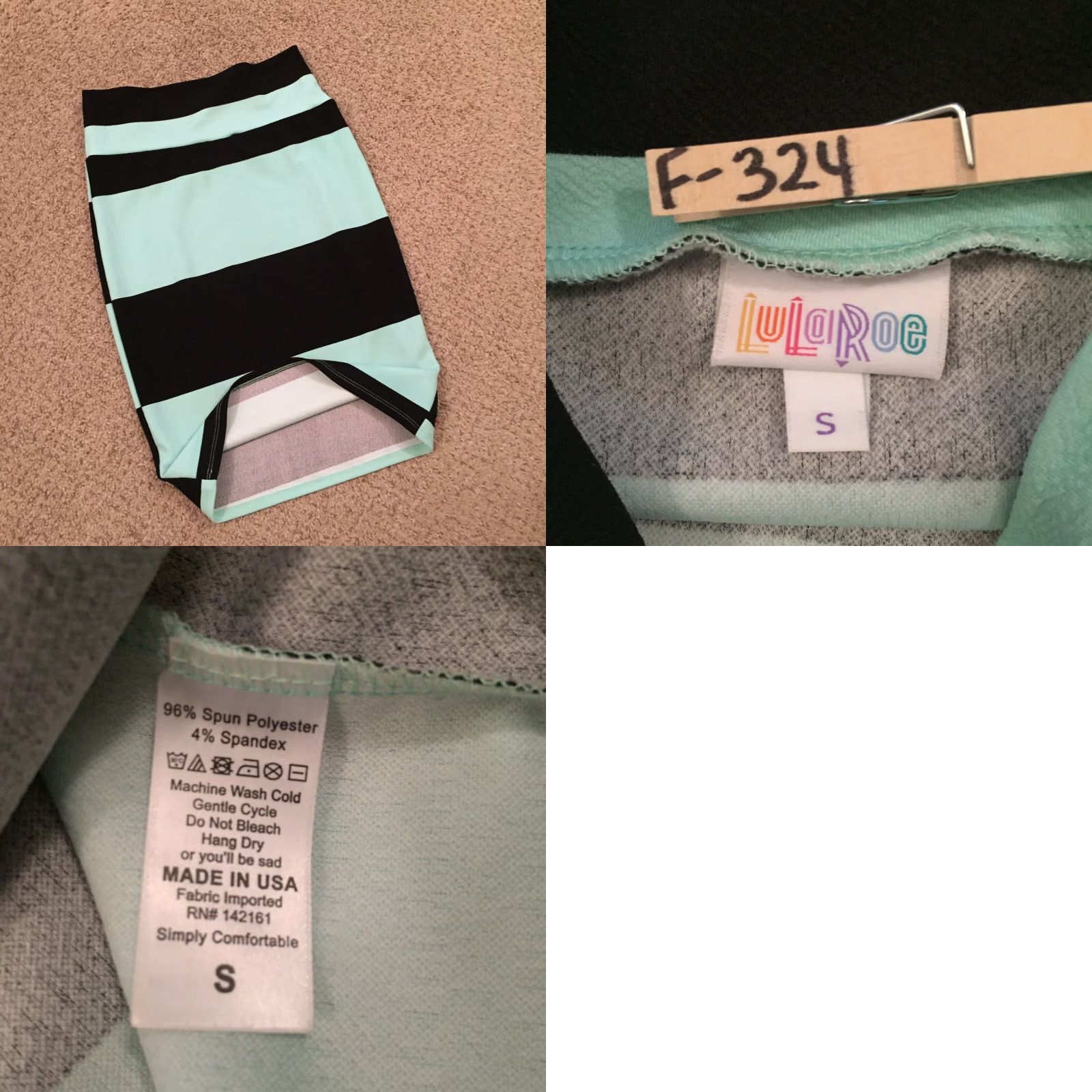 Vintage LuLaRoe Skirt Women S Black Green Striped Knee Length Pull On Casual Unlined Polyester Spandex Short Pencil" Size 28" / US 6 / IT 42 - 8 Thumbnail