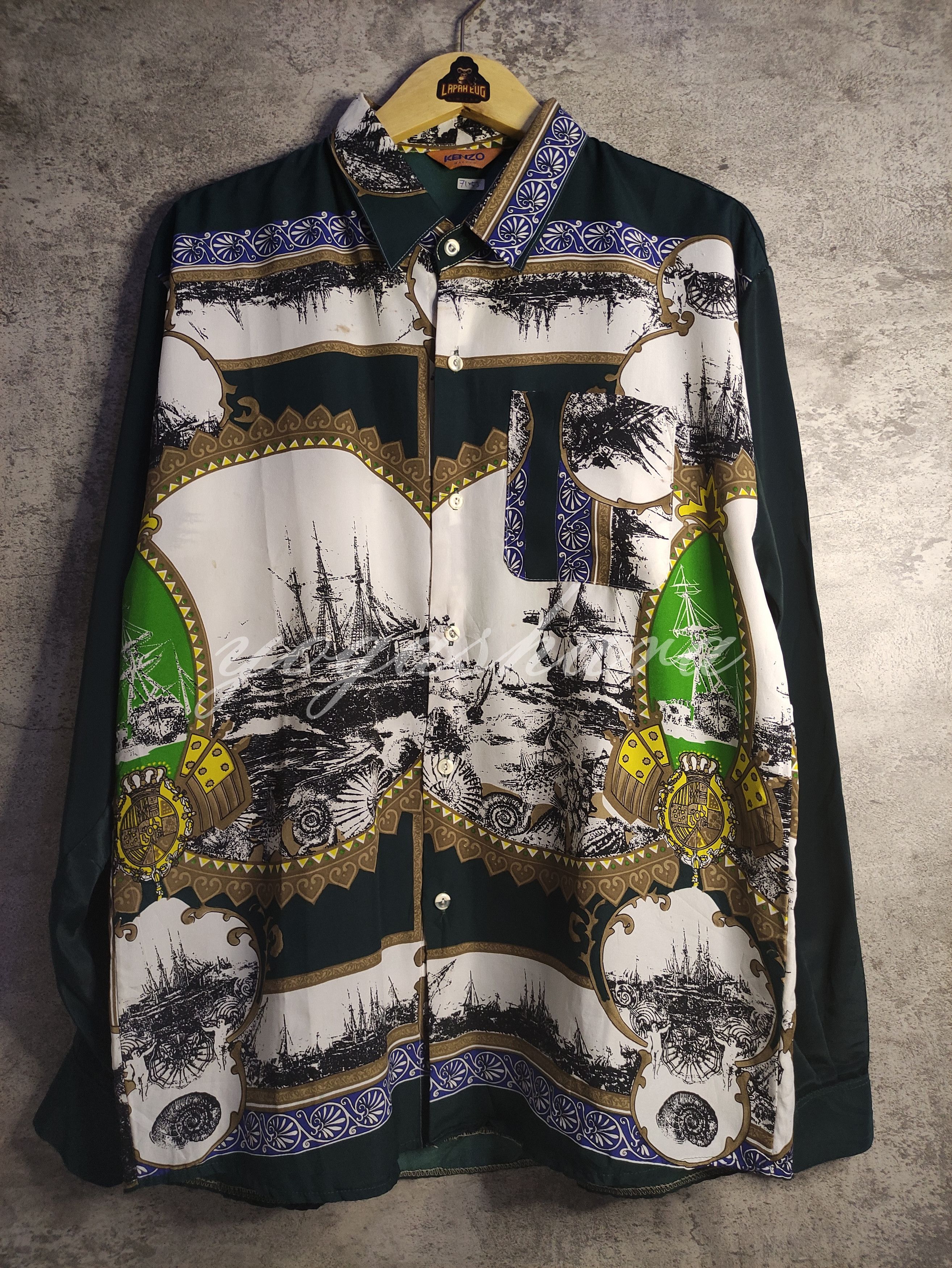 Kenzo × Vintage Vintage Luxury - Kenzo Phinisi Ship Silk Shirt Size US L / EU 52-54 / 3 - 1 Thumbnail