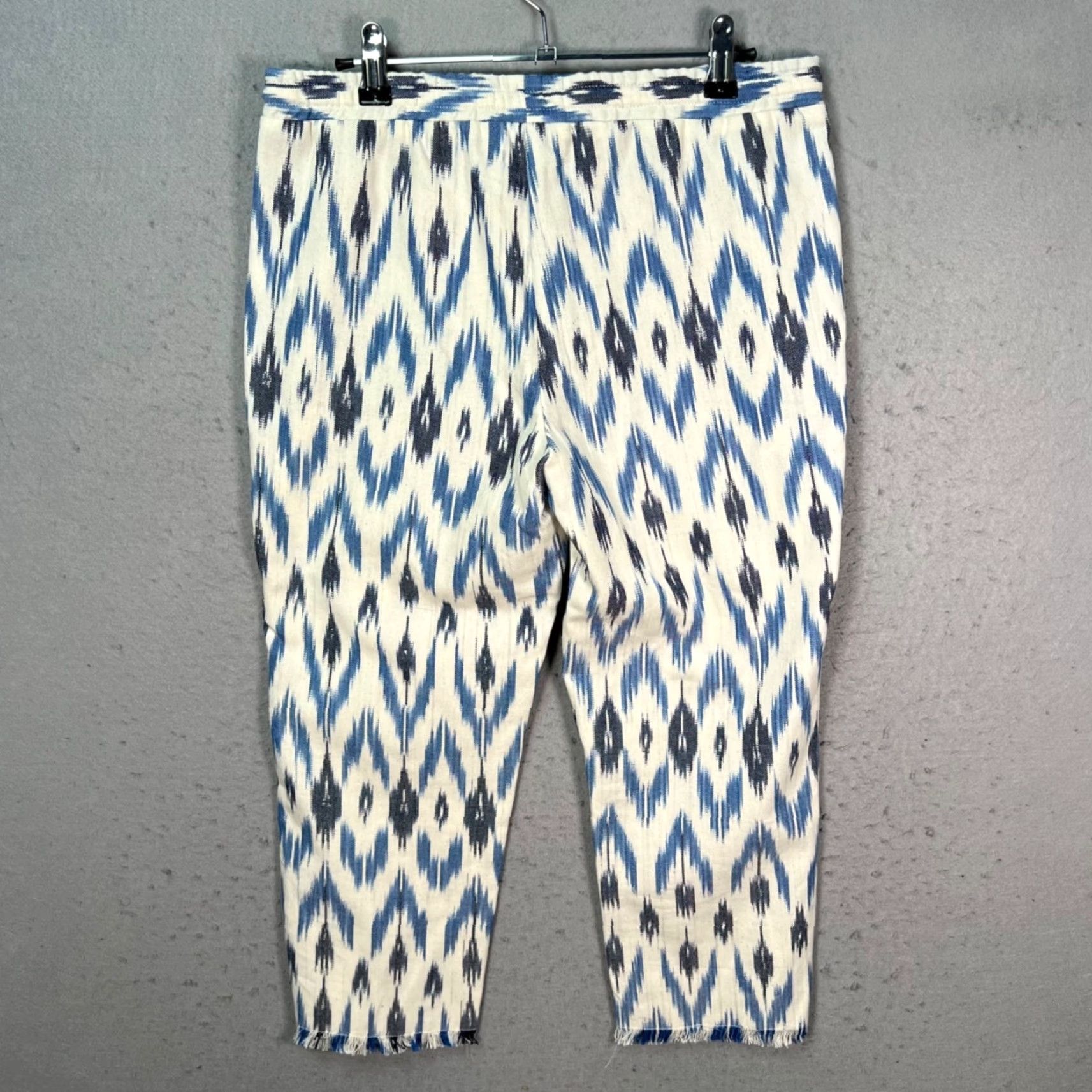 Drew Drew Womens Size Small Blue White Ikat Print Cotton Cropped Straight Pants NEW! Size 28" / US 6 / IT 42 - 2 Thumbnail