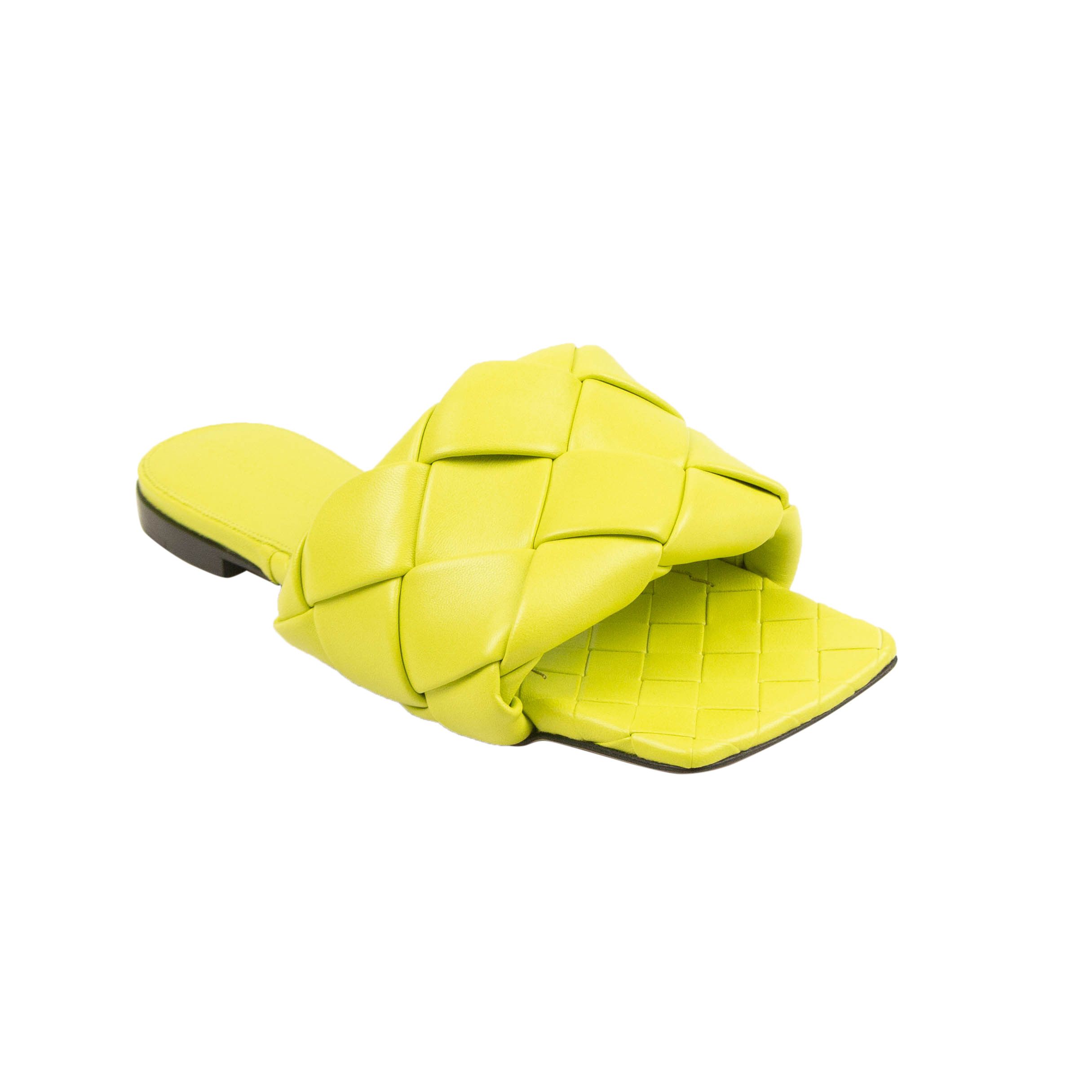 image of Bottega Veneta Kiwi Yellow Woven Lido Flat Sandals Size 34, Women's