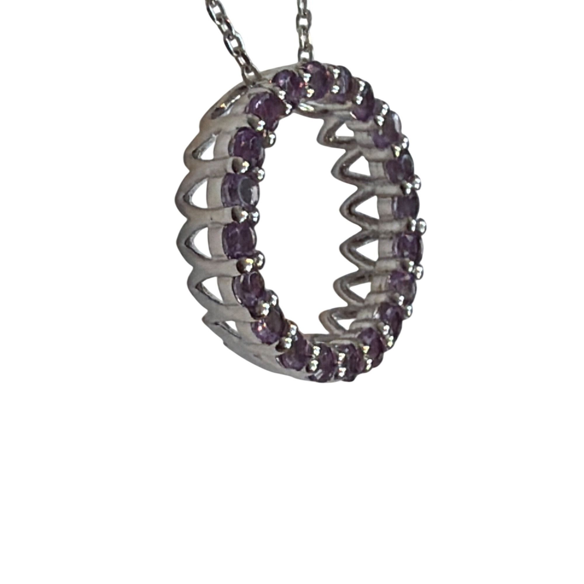 Other Sterling Silver Pendant Necklace Open Circle Amethyst Dainty Size ONE SIZE - 3 Thumbnail