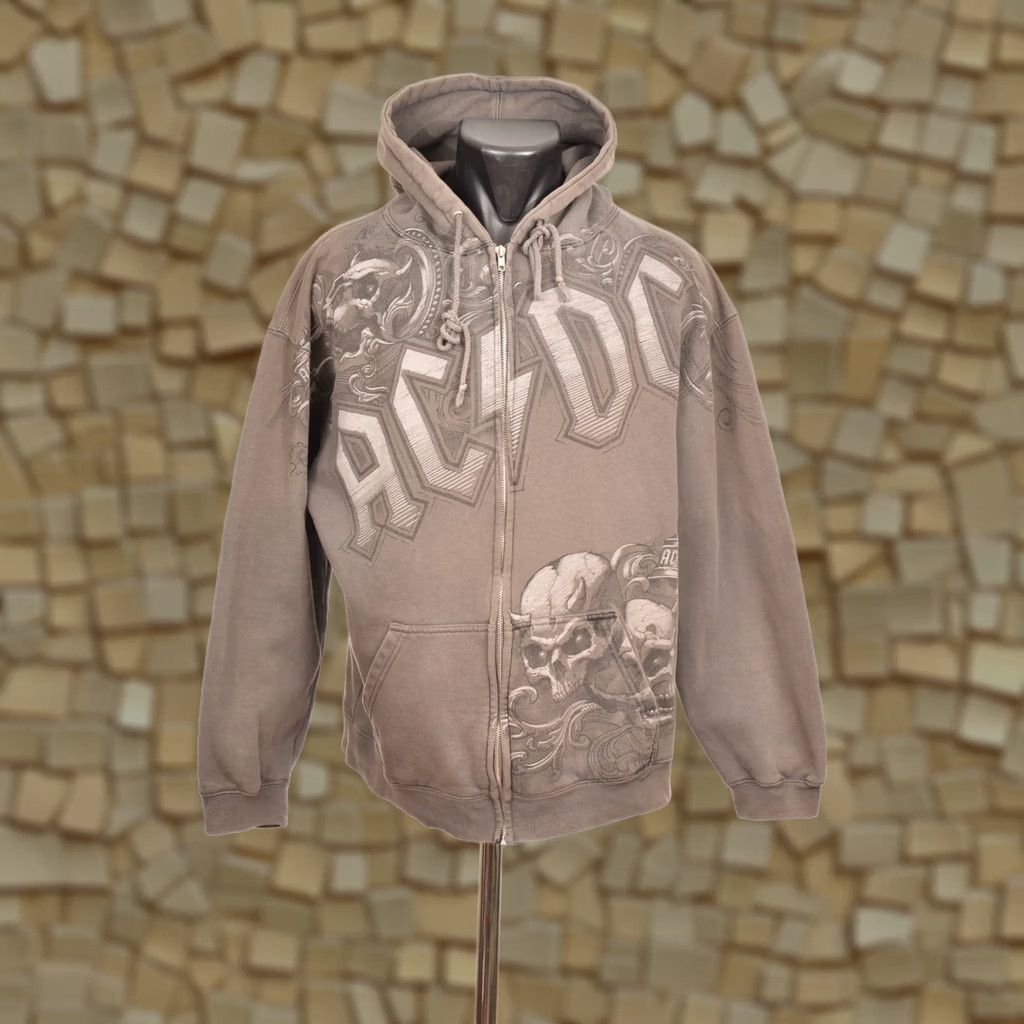 Liquid Blue DDP Liquid Blue AC/DC Vintage Skull Print Full Zip Hoodie Hoody Size L Mens Gray Size US L / EU 52-54 / 3 - 1 Thumbnail