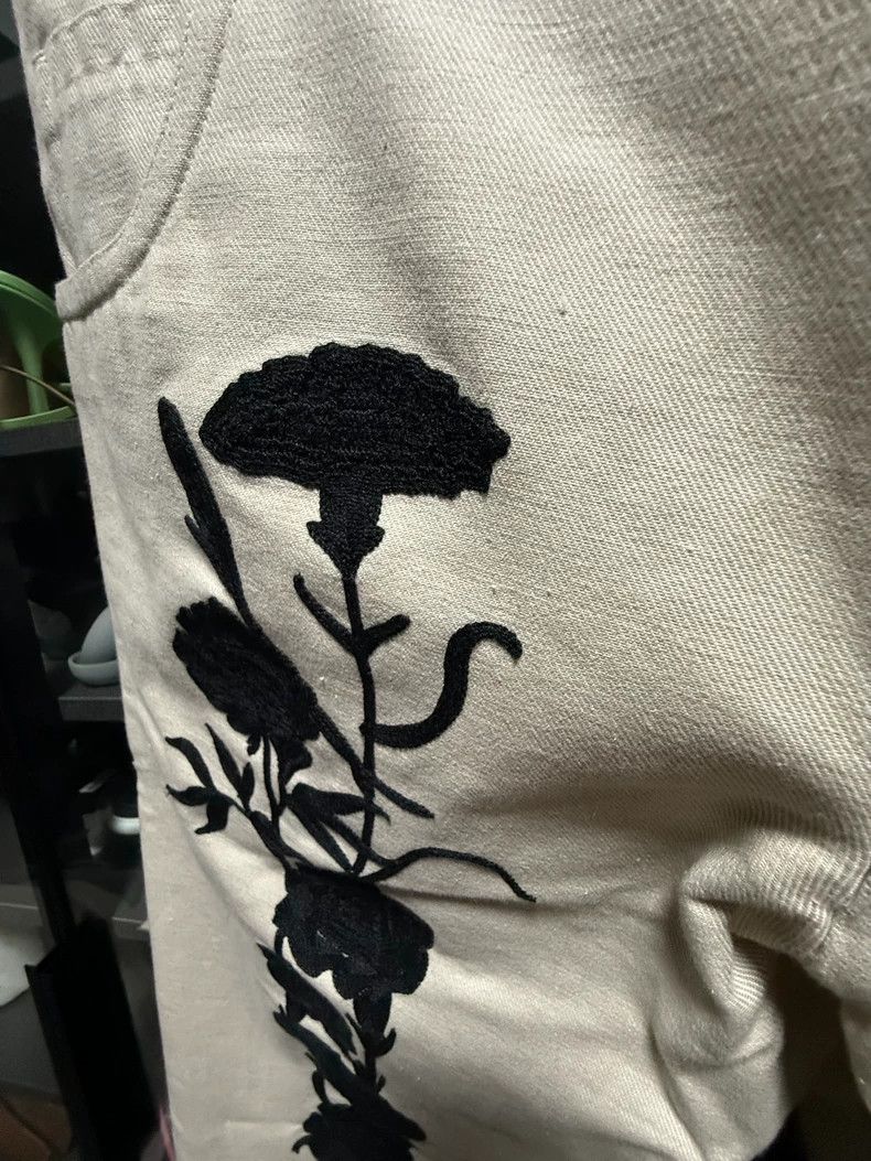 Song For The Mute Song For The Mute off-white embroidered wide-leg denim pan Size US 34 / EU 50 - 3 Thumbnail