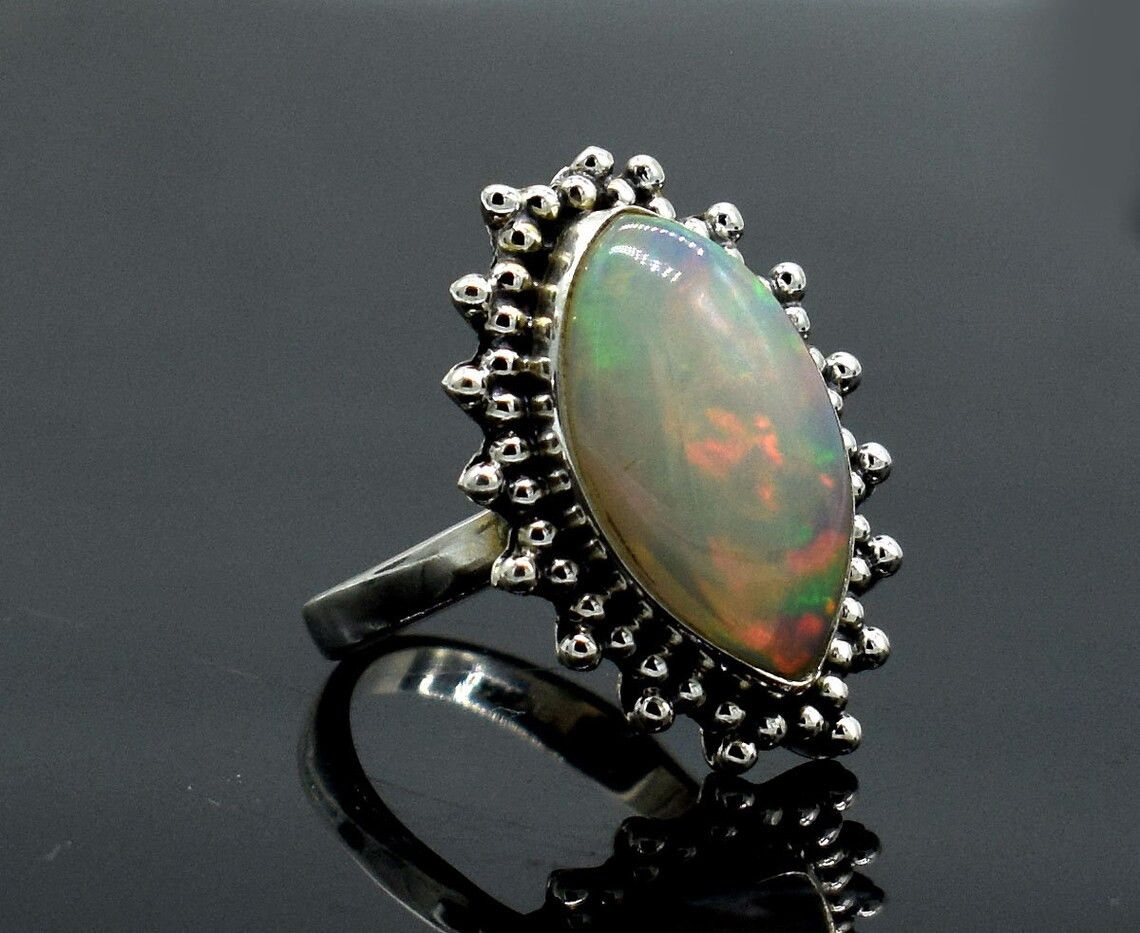 Handmade Handmade Marquise Ethiopian Opal Ring: 925 Sterling Silver Size ONE SIZE - 2 Thumbnail