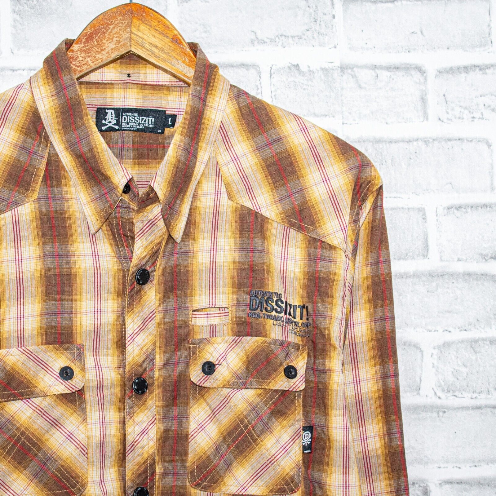 Dissizit DISSIZIT! Men's Large snap Button up Shirt in Brown Plaid Size US L / EU 52-54 / 3 - 2 Thumbnail