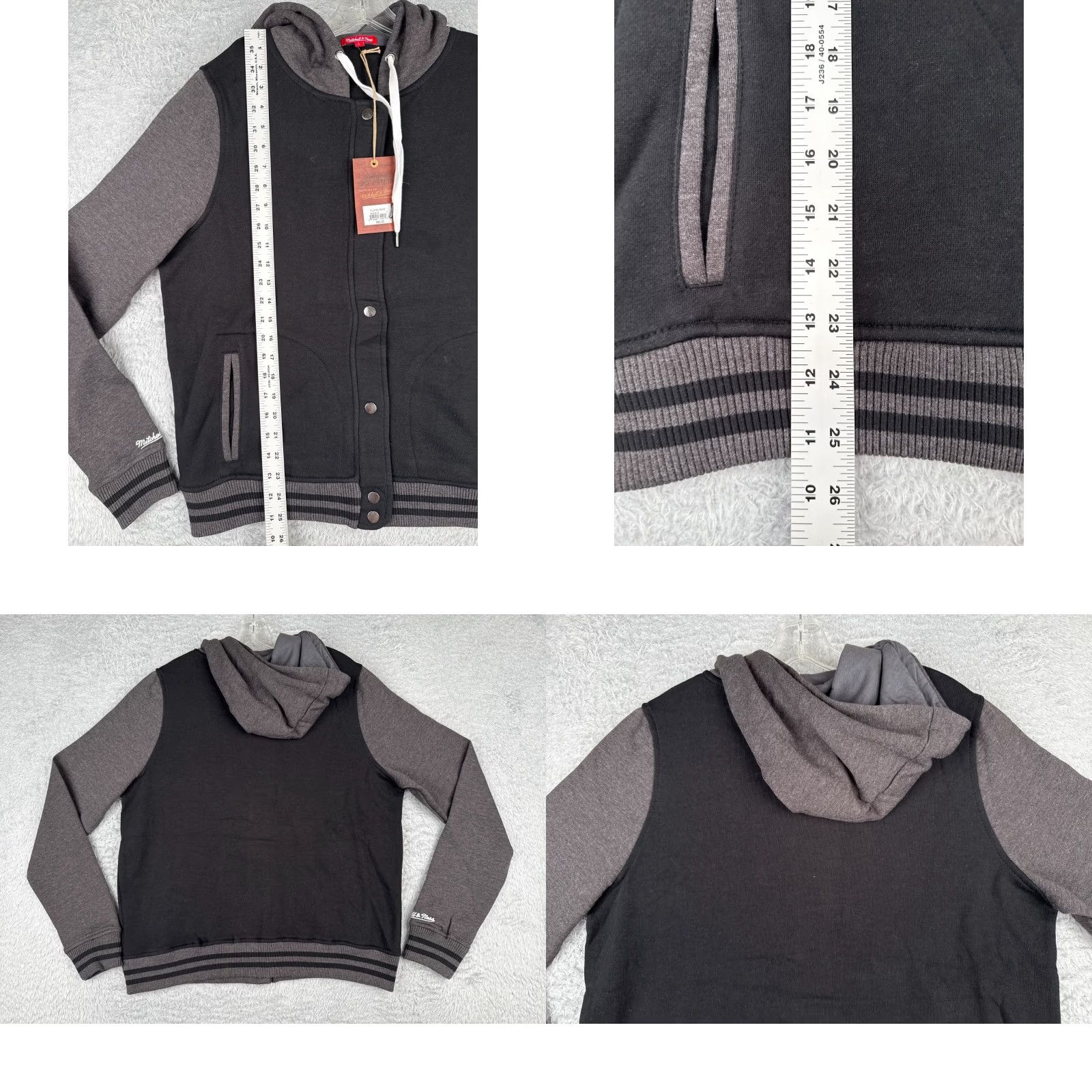 Mitchell & Ness Mitchell & Ness Varsity Jacket Adult Large Black Gray Fleece Lined Hooded Cotton Size US L / EU 52-54 / 3 - 9 Thumbnail