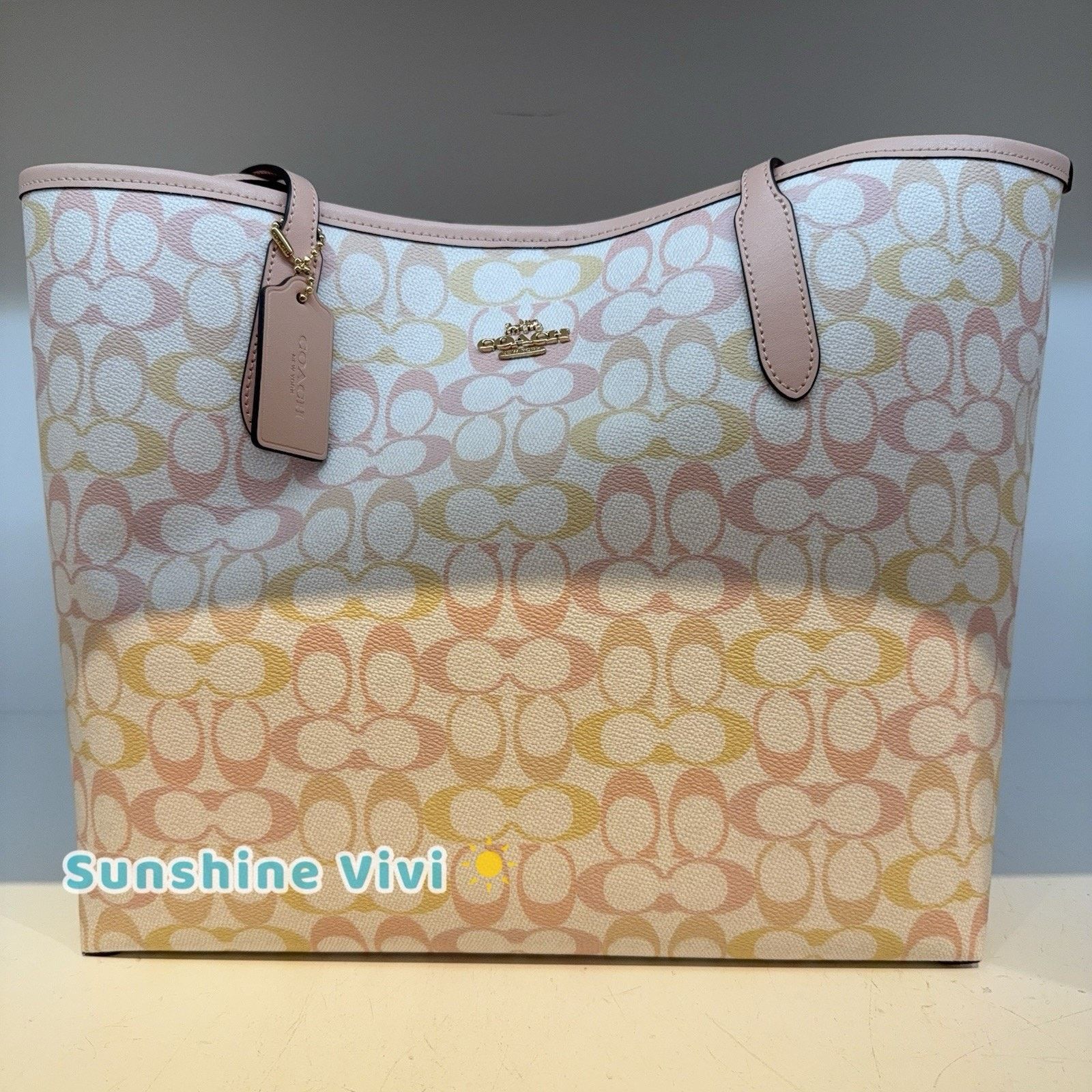 Coach NWT Coach City Tote Bag Pretty Canvas CDZ04 Chalk/Pink Size ONE SIZE - 2 Thumbnail